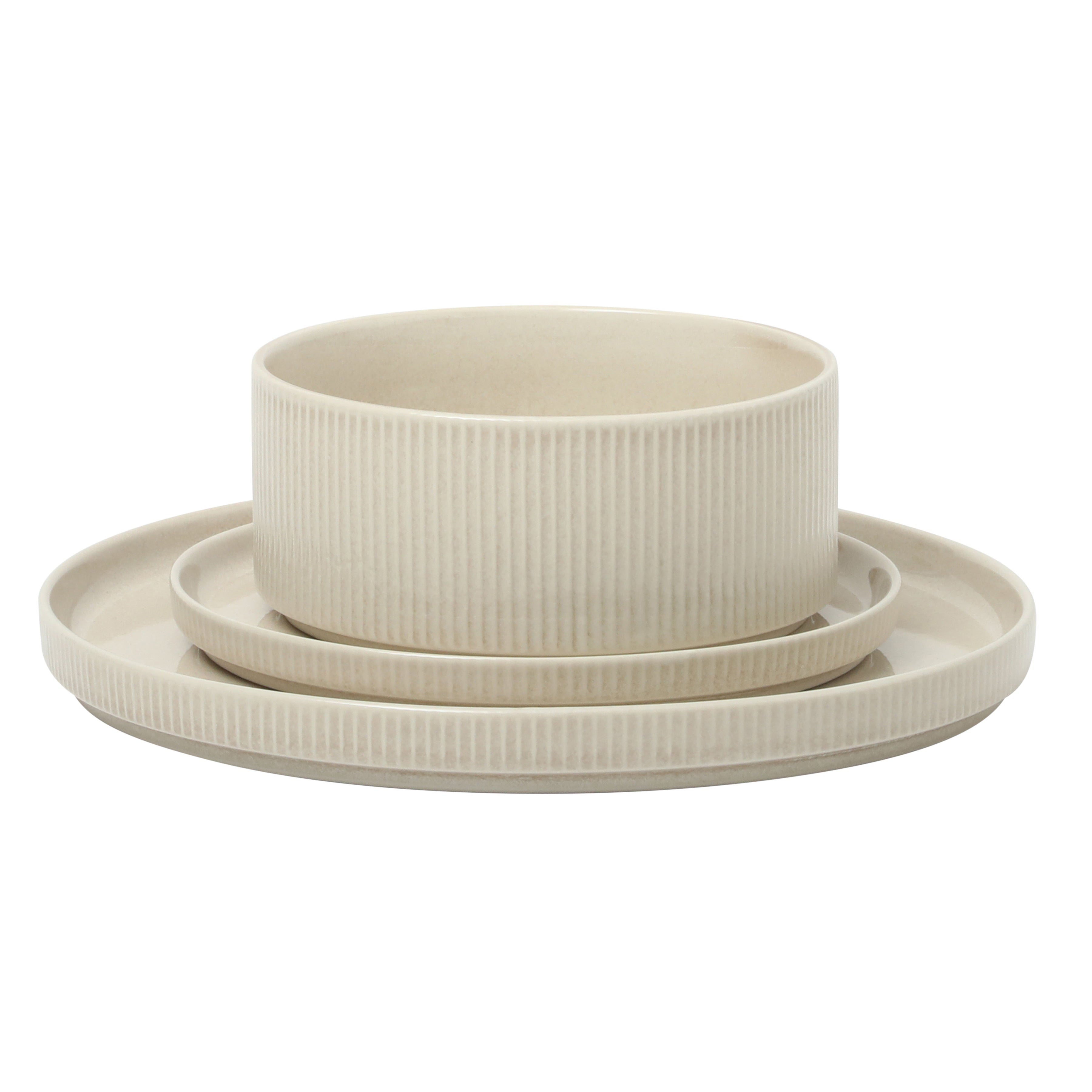 Gibson Elite Solana Coast 12 Piece Stoneware Reactive Glaze (Service for 4) Ceramic Plates and Bowls Modern Shape Embossed Dinnerware Set