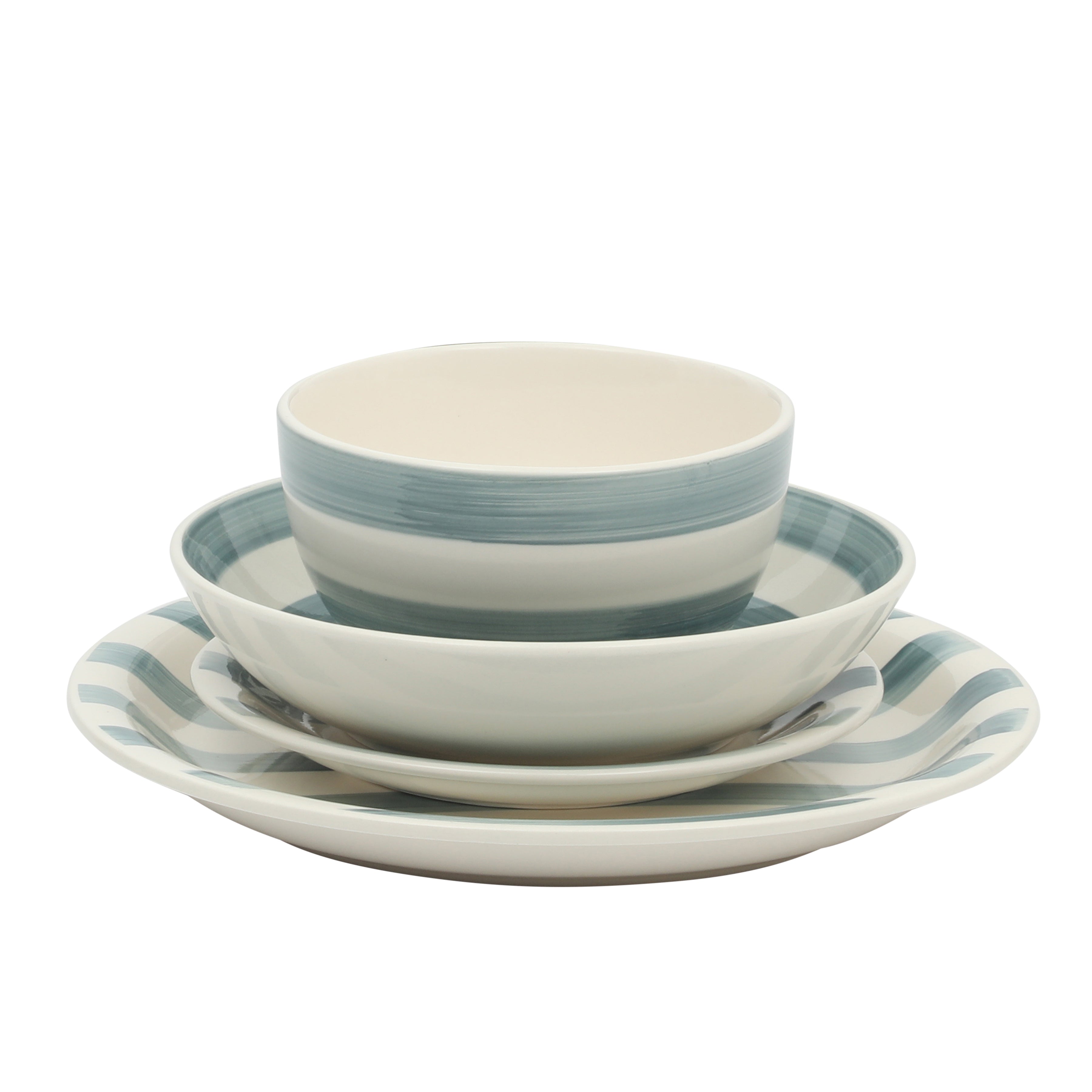 Gibson Home Kenwood Shores 16 Piece Dinnerware Set, Stoneware, Hand-Painted Plates and Bowls, Service for 4, Microwave & Dishwasher Safe