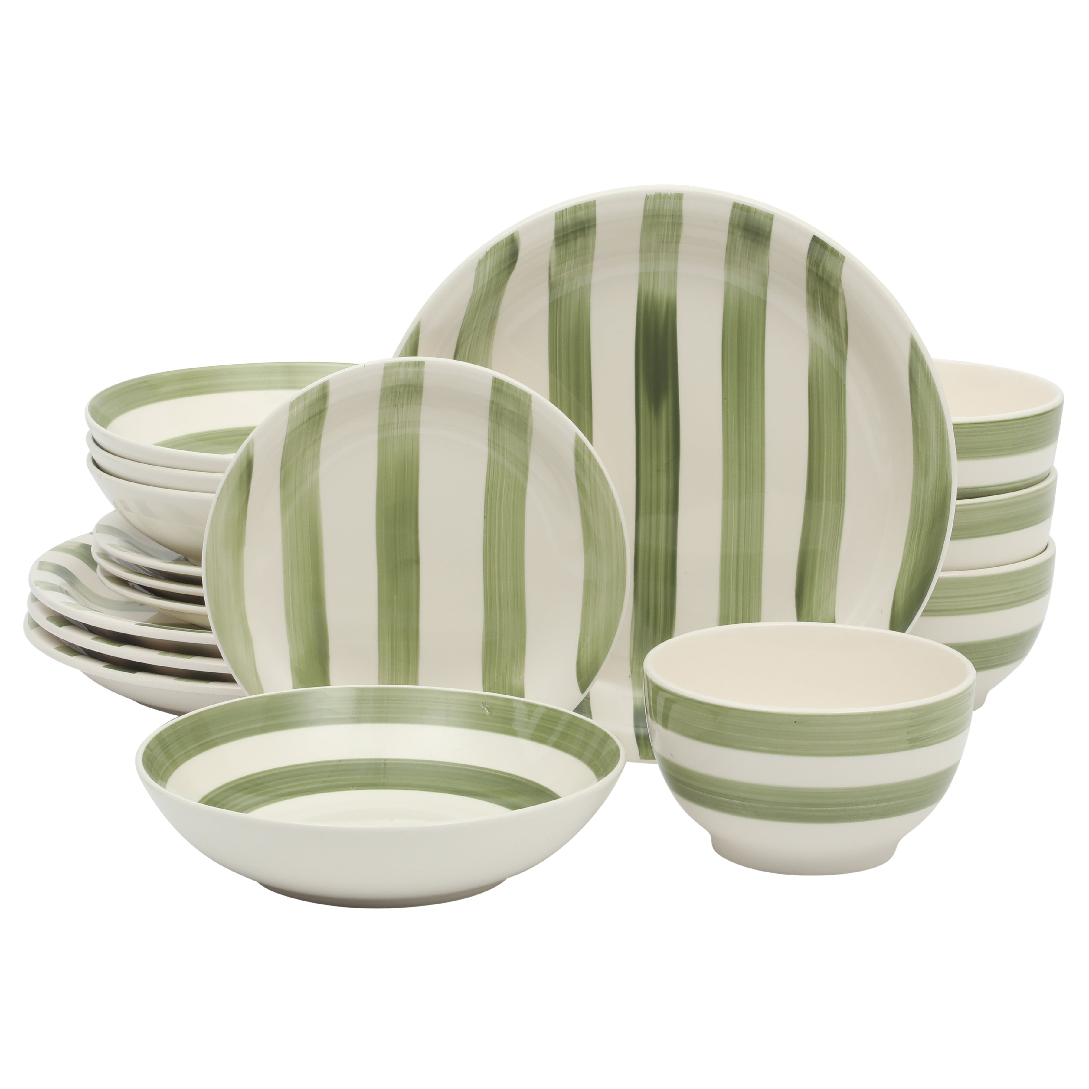 Gibson Home Kenwood Shores 16 Piece Dinnerware Set, Striped, Stoneware, Hand-Painted Plates and Bowls, Service for 4, Microwave & Dishwasher Safe