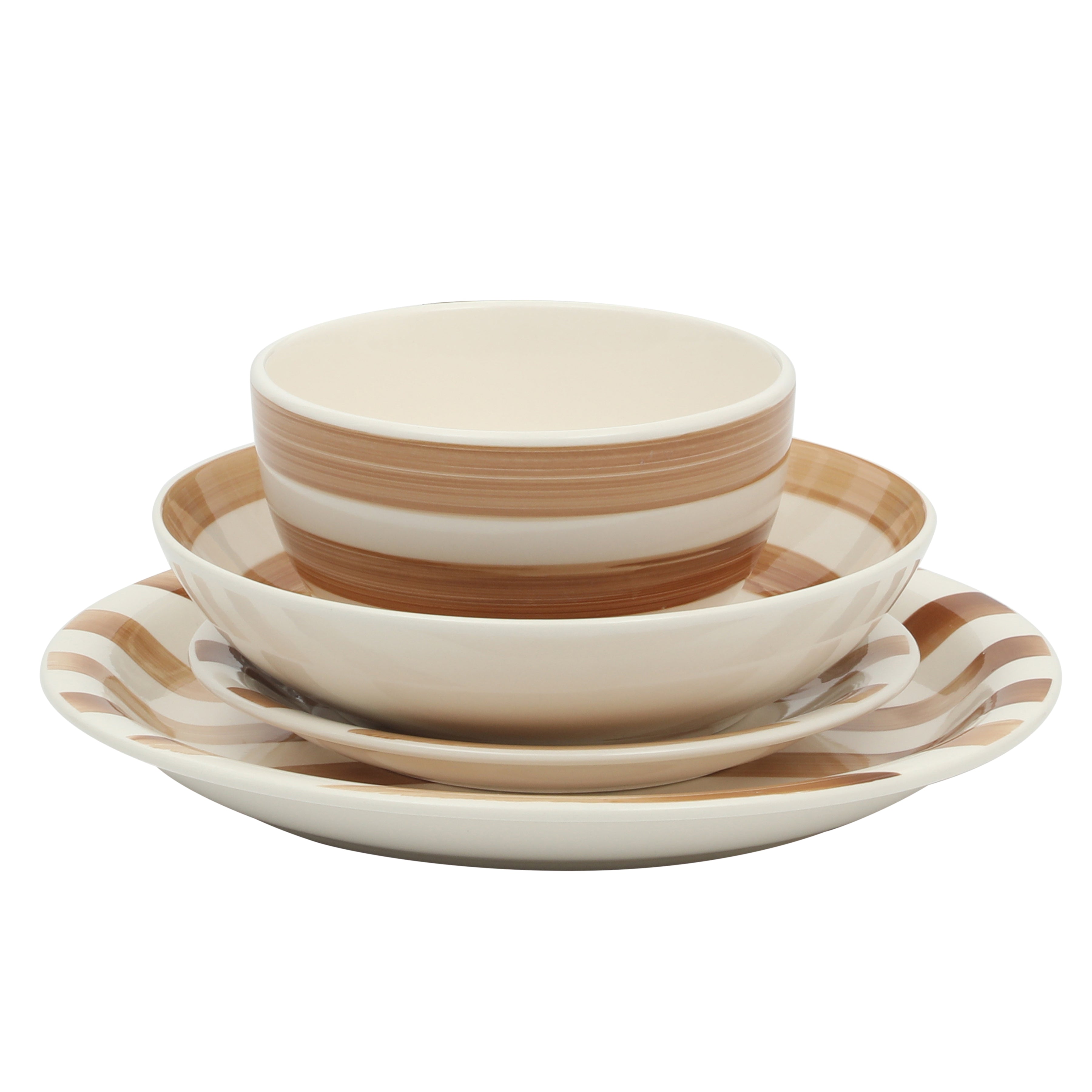 Gibson Home Kenwood Shores 16 Piece Dinnerware Set, Stoneware, Hand-Painted Plates and Bowls, Service for 4, Microwave & Dishwasher Safe