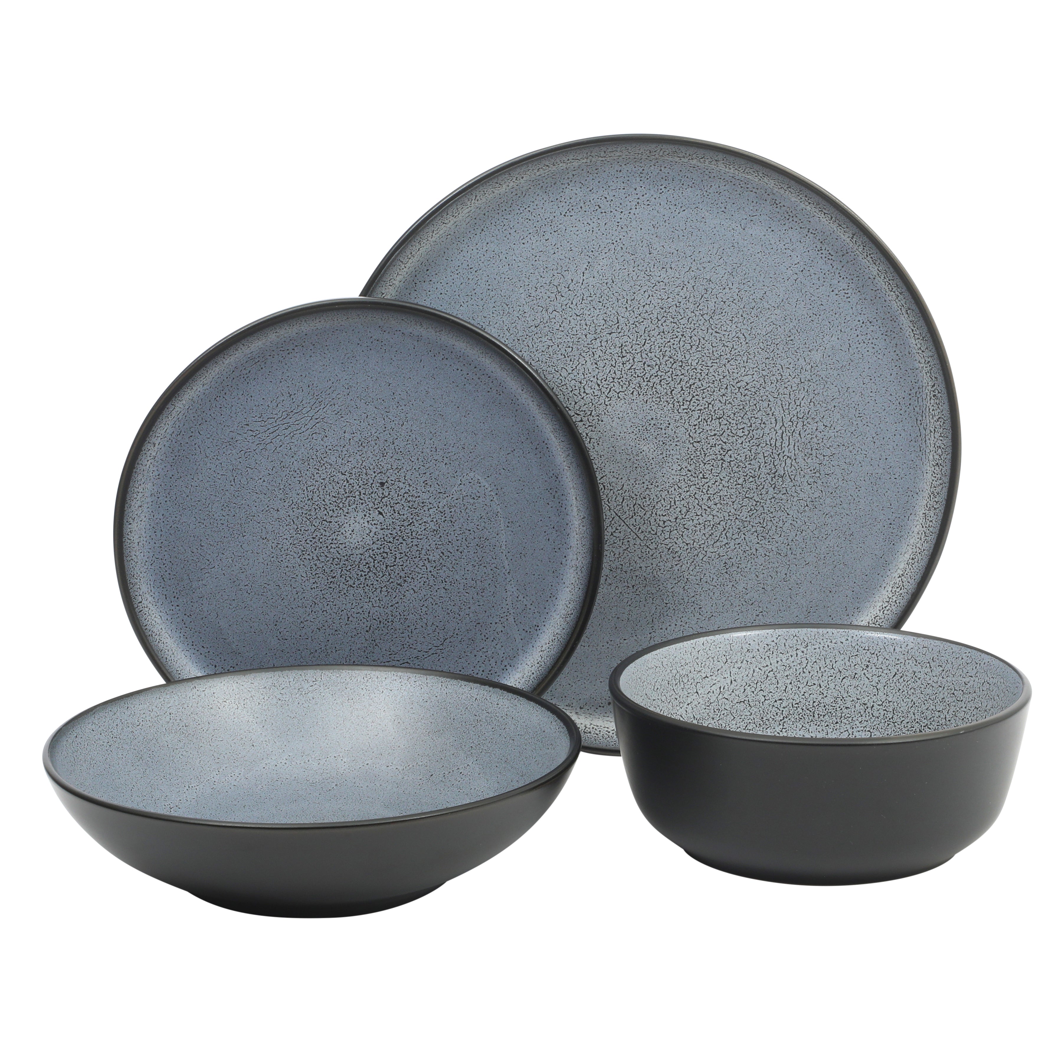 Gibson Elite Tribeca Loft 16-Piece Dinnerware Set – Matte Reactive Glaze Stoneware, Double Bowl Round Plates and Bowls – Modern Rustic Tableware for 4, Dishwasher & Microwave Safe