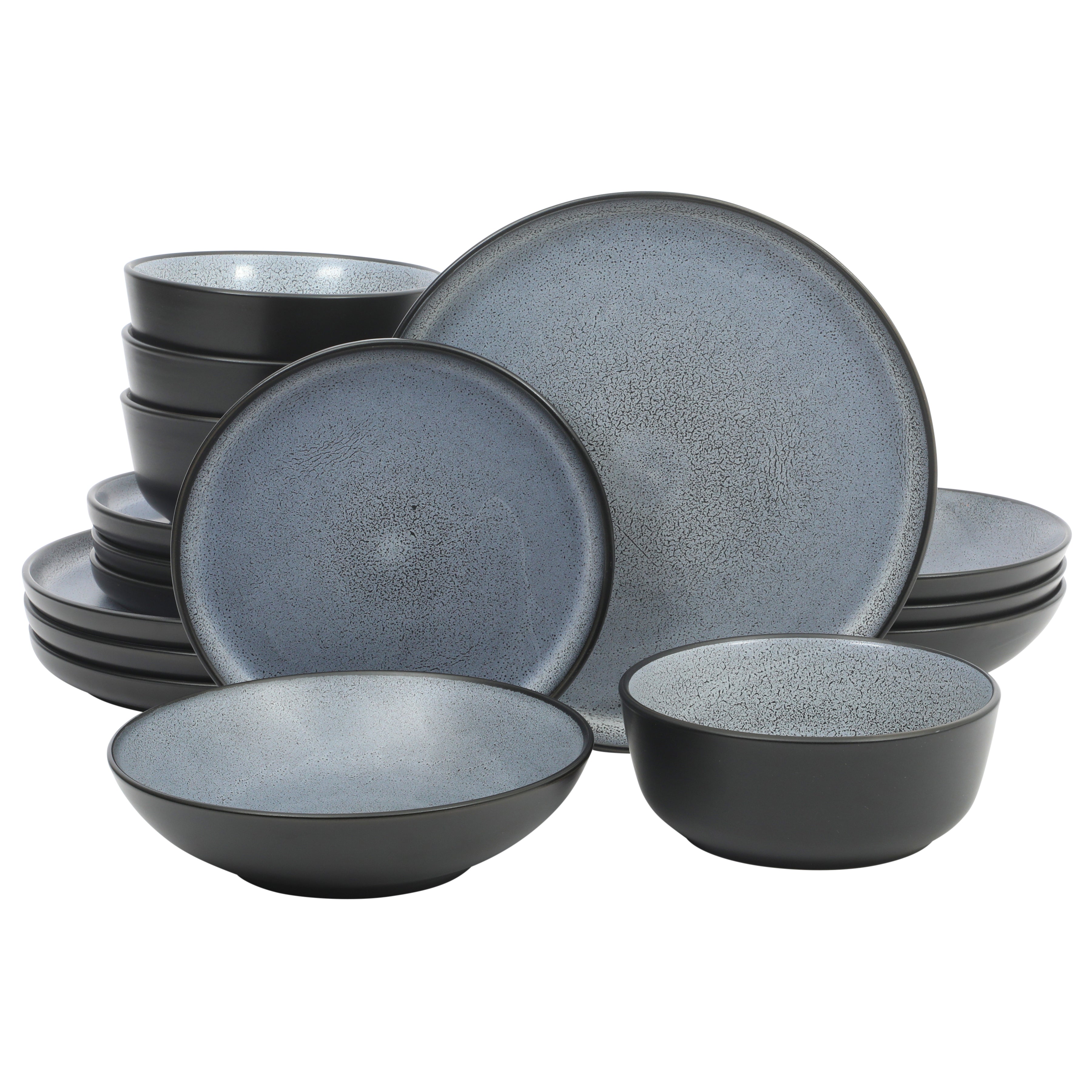 Gibson Elite Tribeca Loft 16-Piece Dinnerware Set – Matte Reactive Glaze Stoneware, Double Bowl Round Plates and Bowls – Modern Rustic Tableware for 4, Dishwasher & Microwave Safe