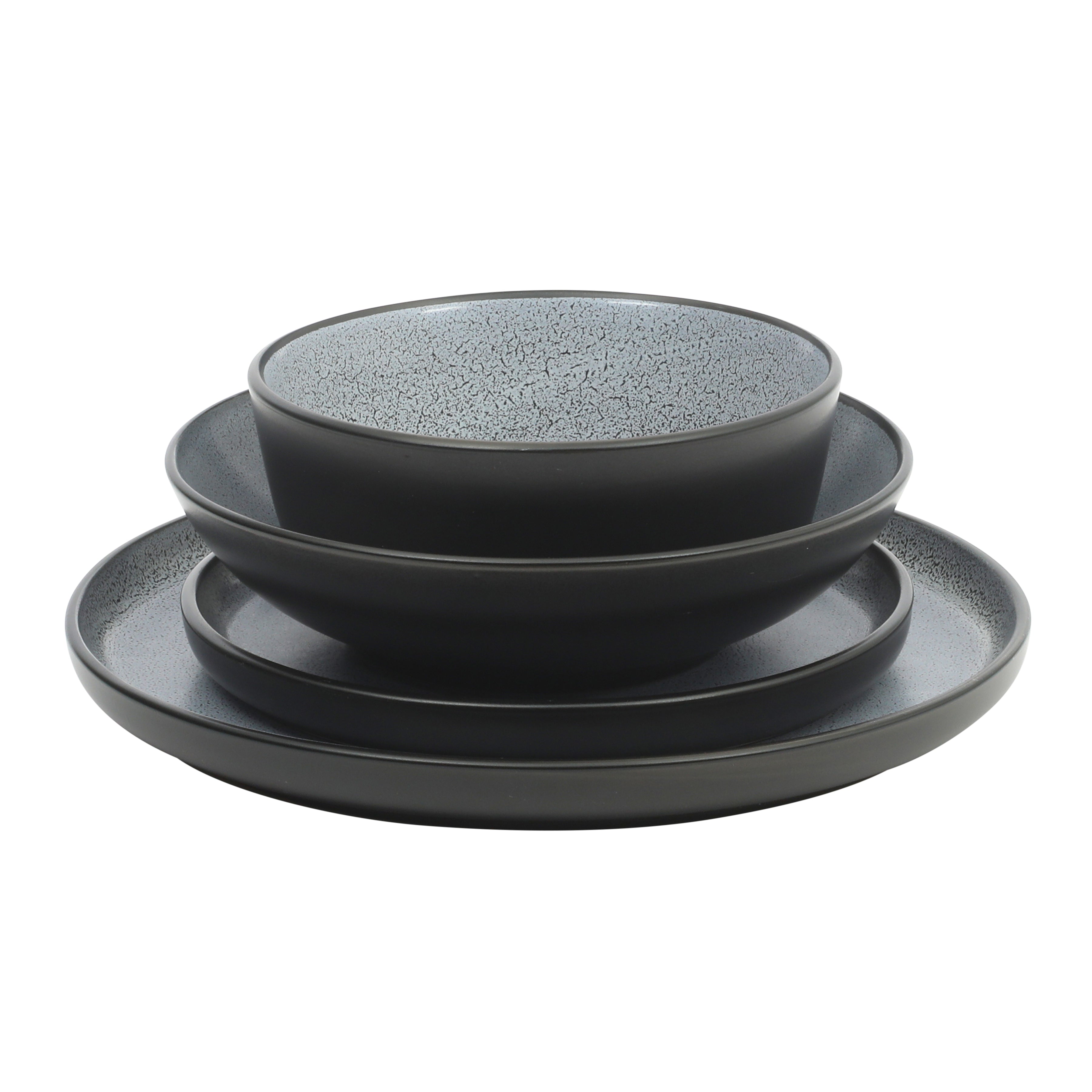 Gibson Elite Tribeca Loft 16-Piece Dinnerware Set – Matte Reactive Glaze Stoneware, Double Bowl Round Plates and Bowls – Modern Rustic Tableware for 4, Dishwasher & Microwave Safe