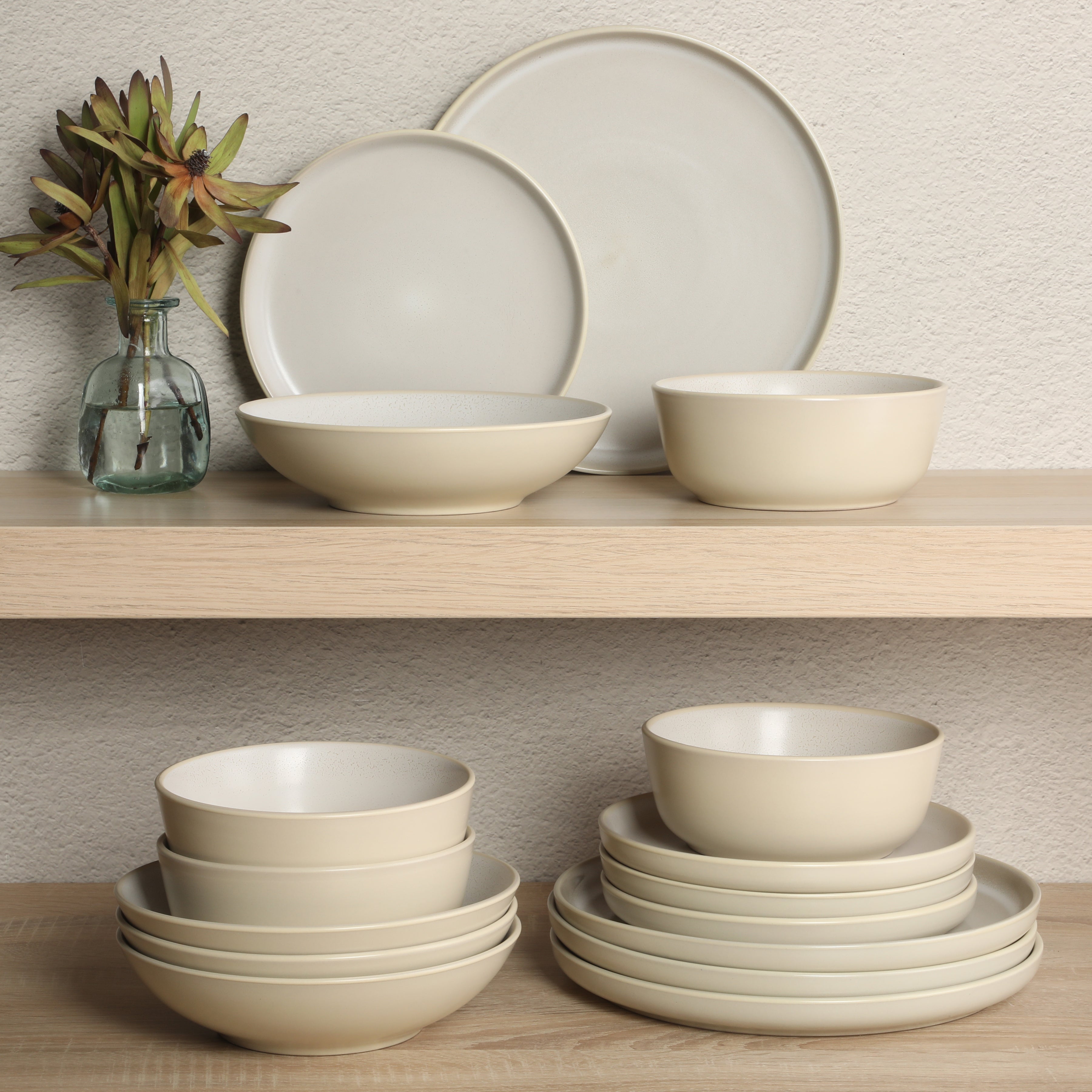 Gibson Elite Tribeca Loft 16-Piece Dinnerware Set – Matte Reactive Glaze Stoneware, Double Bowl Round Plates and Bowls – Modern Rustic Tableware for 4, Dishwasher & Microwave Safe