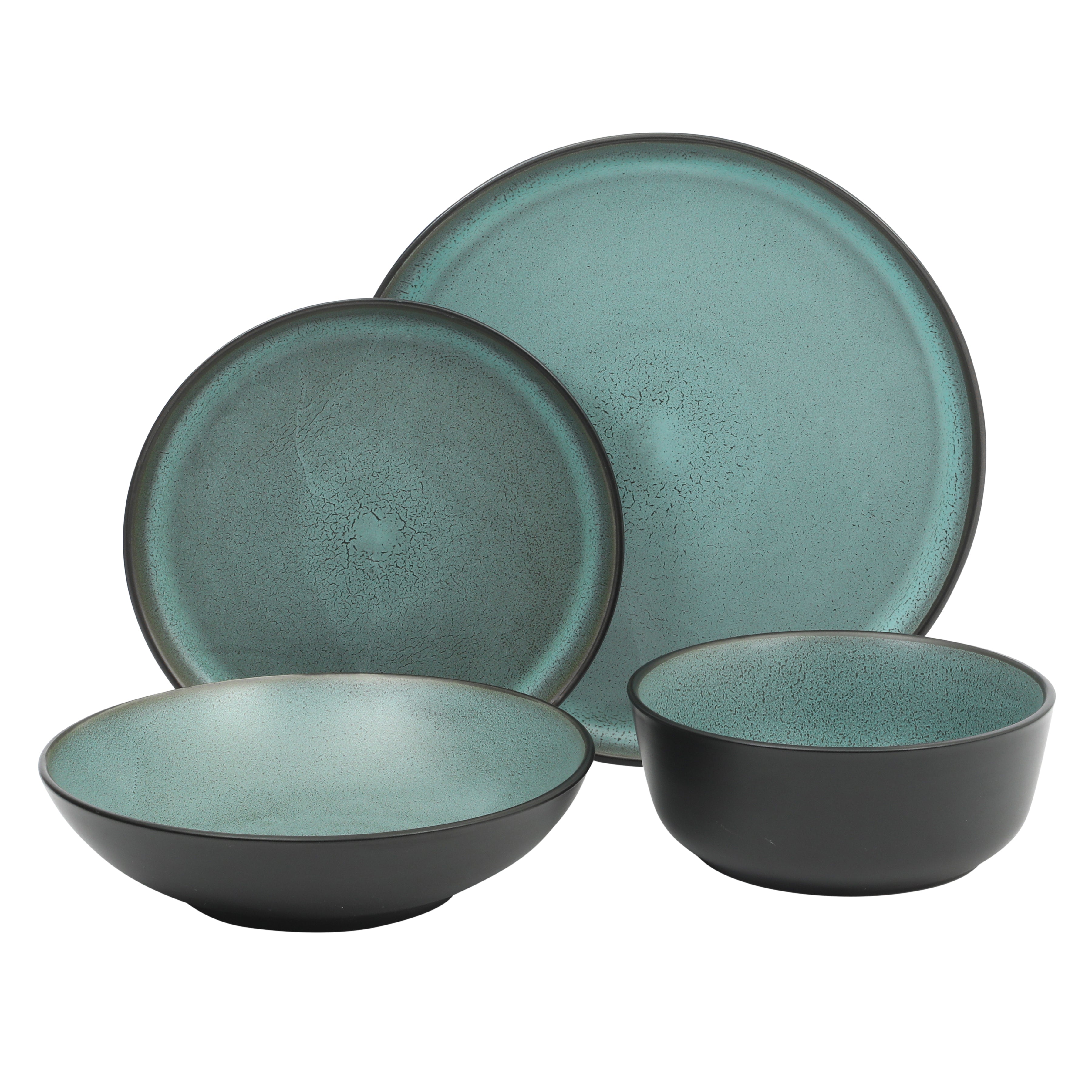 Gibson Elite Tribeca Loft 16-Piece Dinnerware Set – Matte Reactive Glaze Stoneware, Double Bowl Round Plates and Bowls – Modern Rustic Tableware for 4, Dishwasher & Microwave Safe