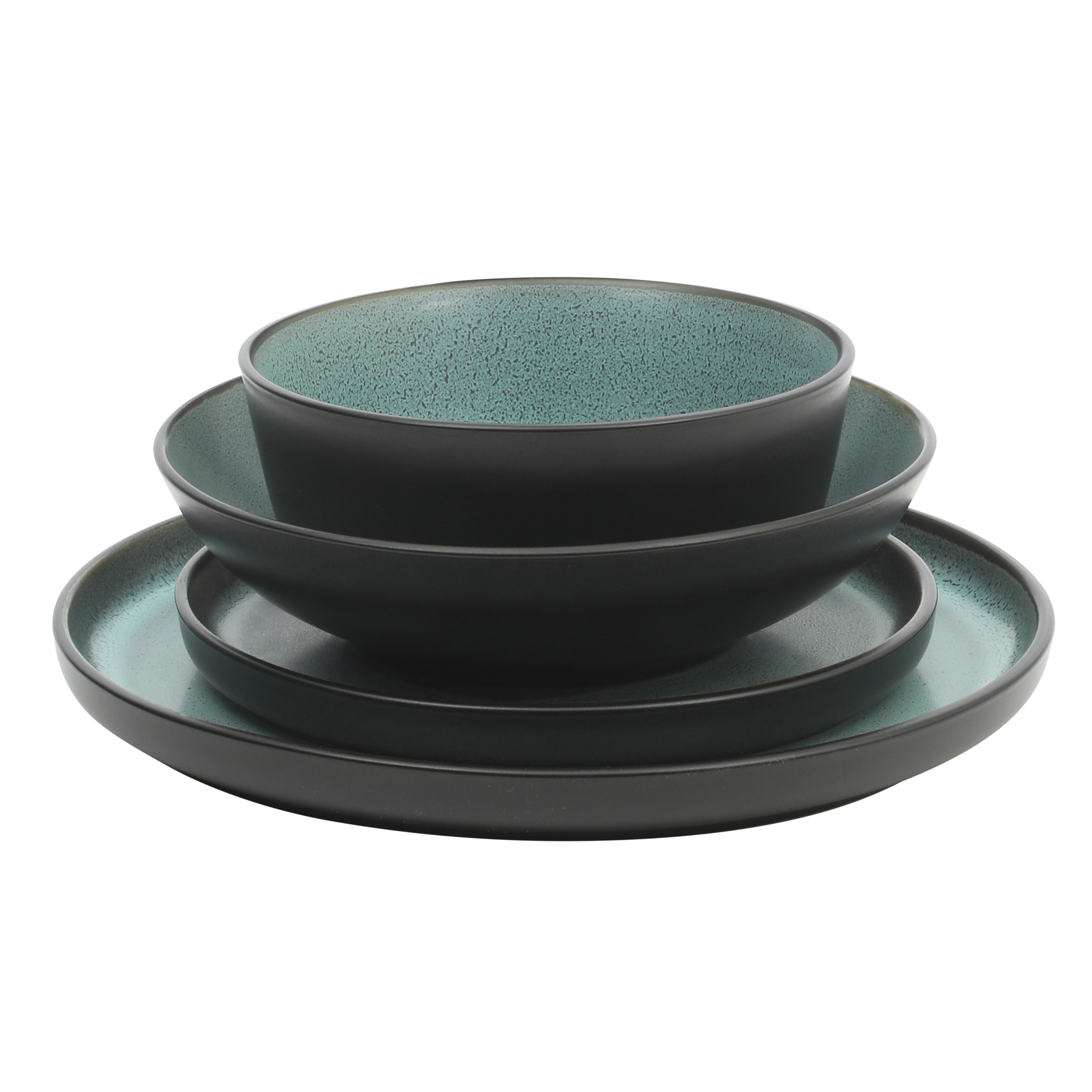 Gibson Elite Tribeca Loft 16-Piece Dinnerware Set – Matte Reactive Glaze Stoneware, Double Bowl Round Plates and Bowls – Modern Rustic Tableware for 4, Dishwasher & Microwave Safe