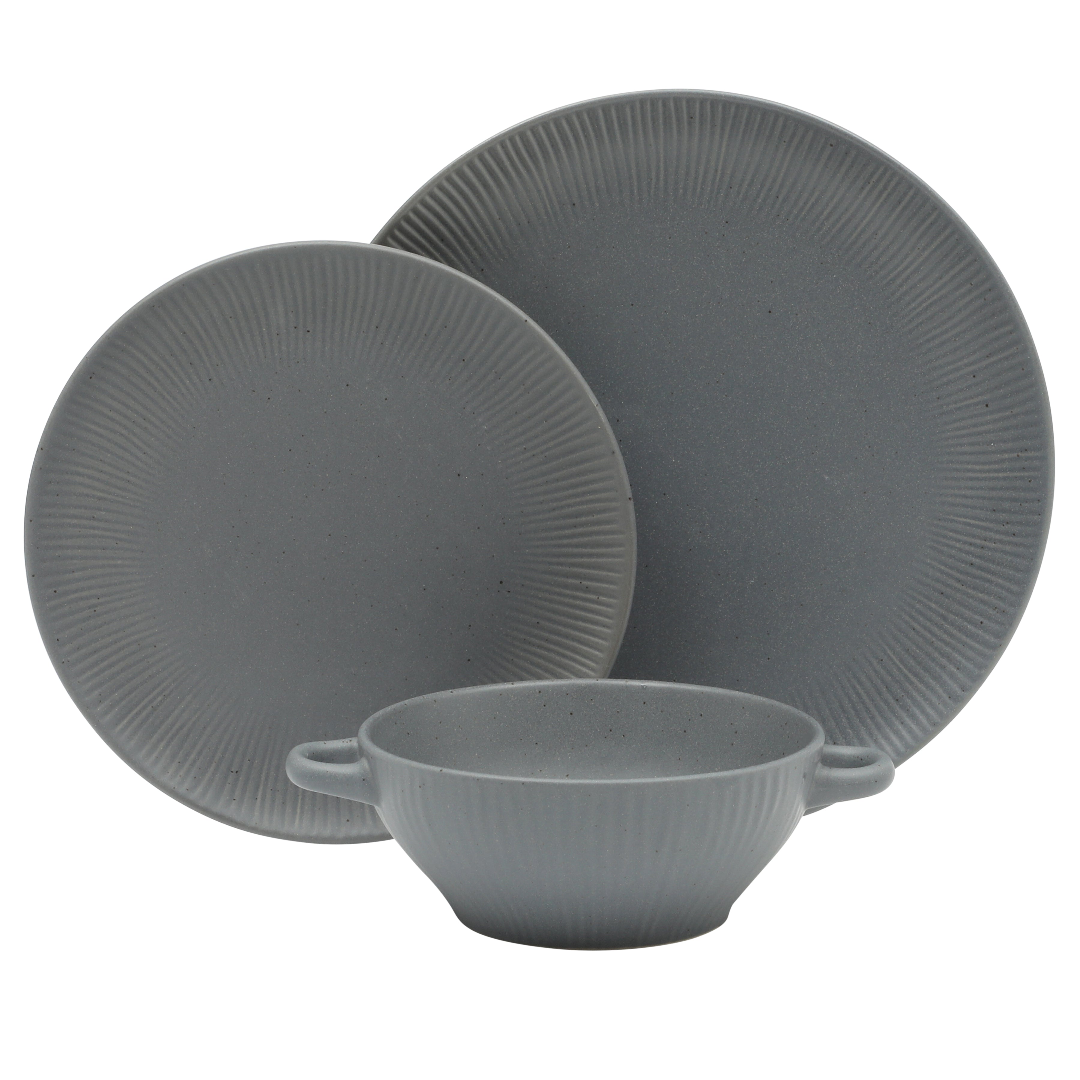 Gibson Elite Clover Hill 12-Piece Stoneware Dinnerware Set – Embossed Plates and Bowls with Matte Speckled Reactive Glaze, Service for 4 – Microwave & Dishwasher Safe