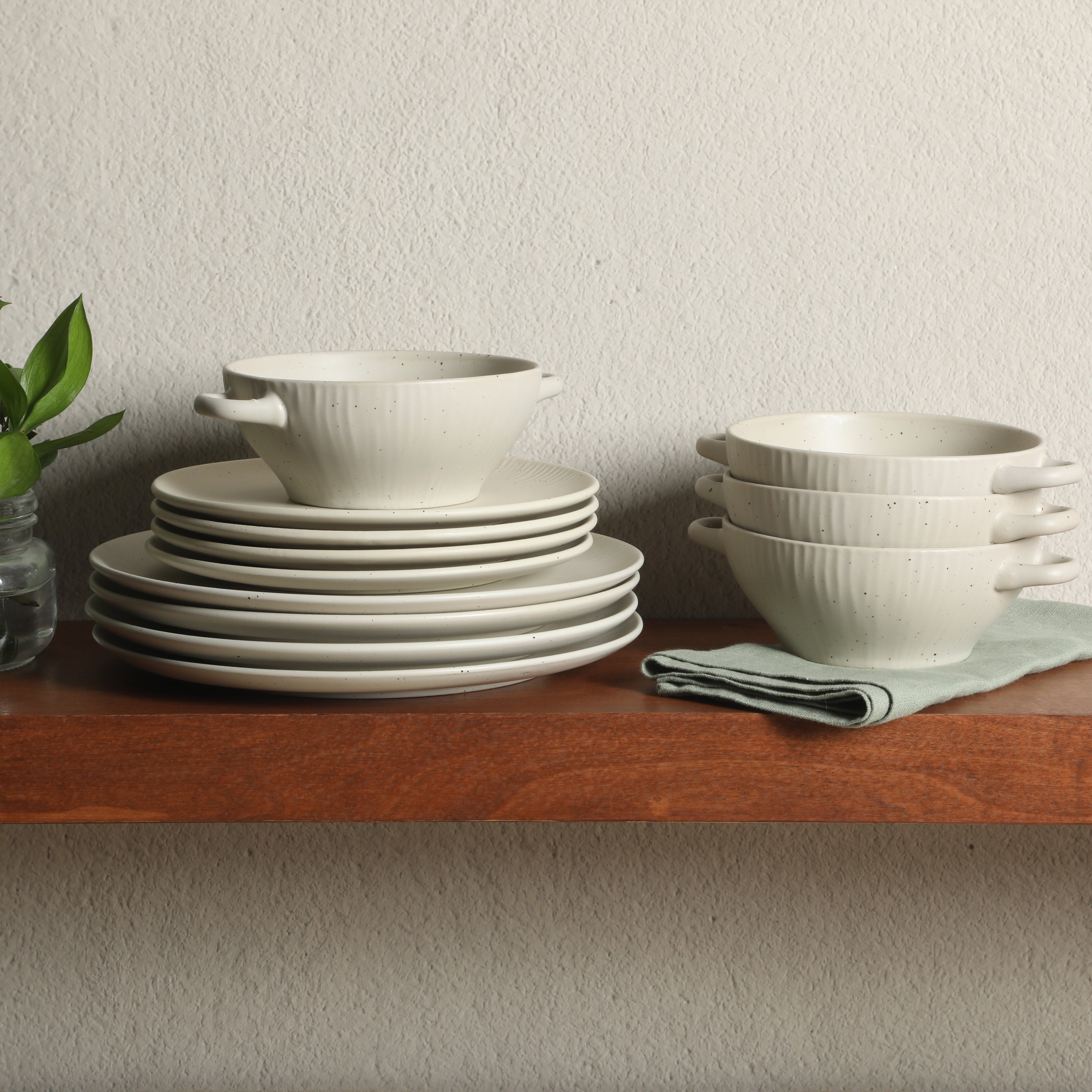 Gibson Elite Clover Hill 12-Piece Stoneware Dinnerware Set – Embossed Plates and Bowls with Matte Speckled Reactive Glaze, Service for 4 – Microwave & Dishwasher Safe