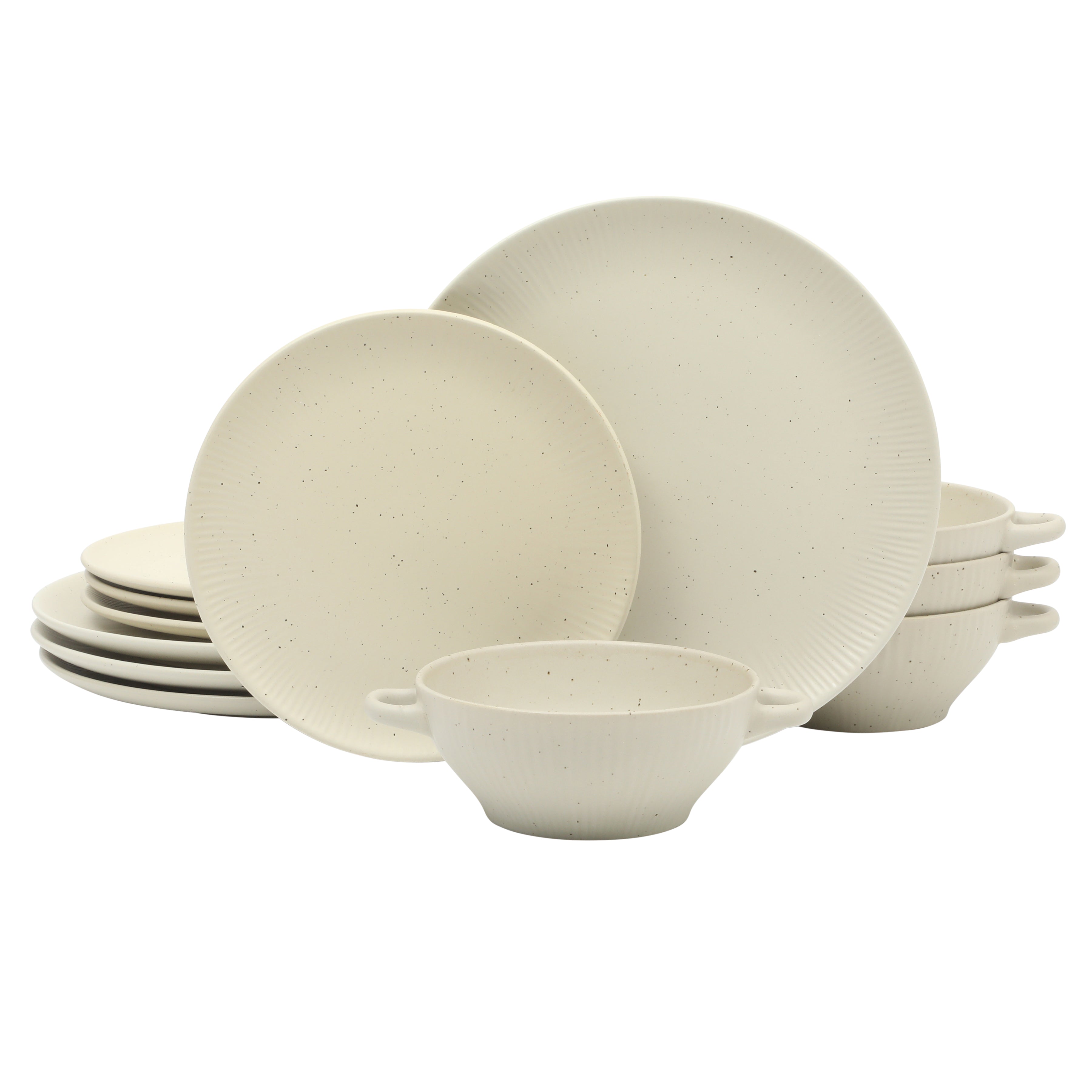 Gibson Elite Clover Hill 12-Piece Stoneware Dinnerware Set – Embossed Plates and Bowls with Matte Speckled Reactive Glaze, Service for 4 – Microwave & Dishwasher Safe