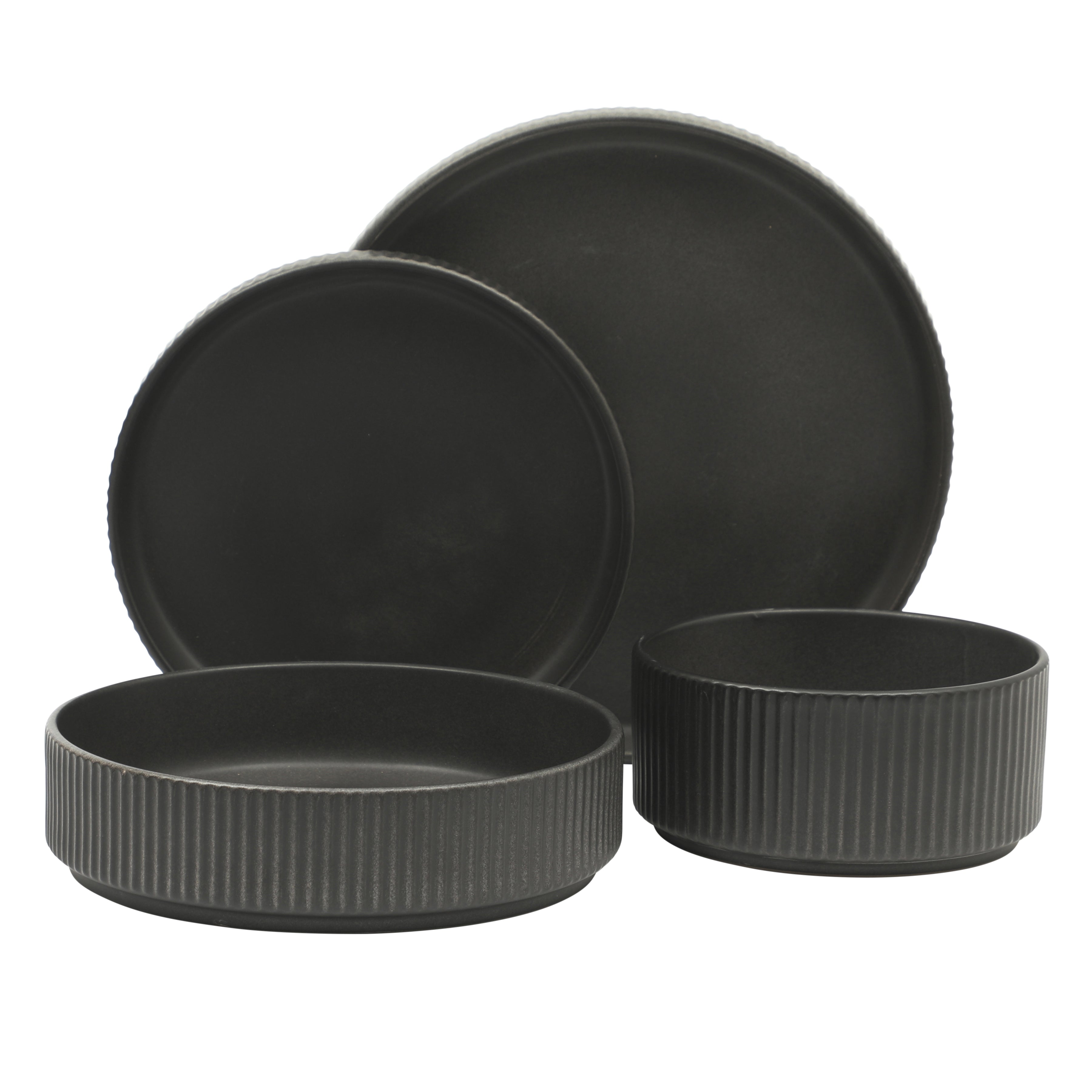 Gibson Elite Deerfield 16-Piece Stoneware Dinnerware Set – Stackable Plates and Bowls, Reactive Glaze Finish, Service for 4 – Microwave & Dishwasher Safe
