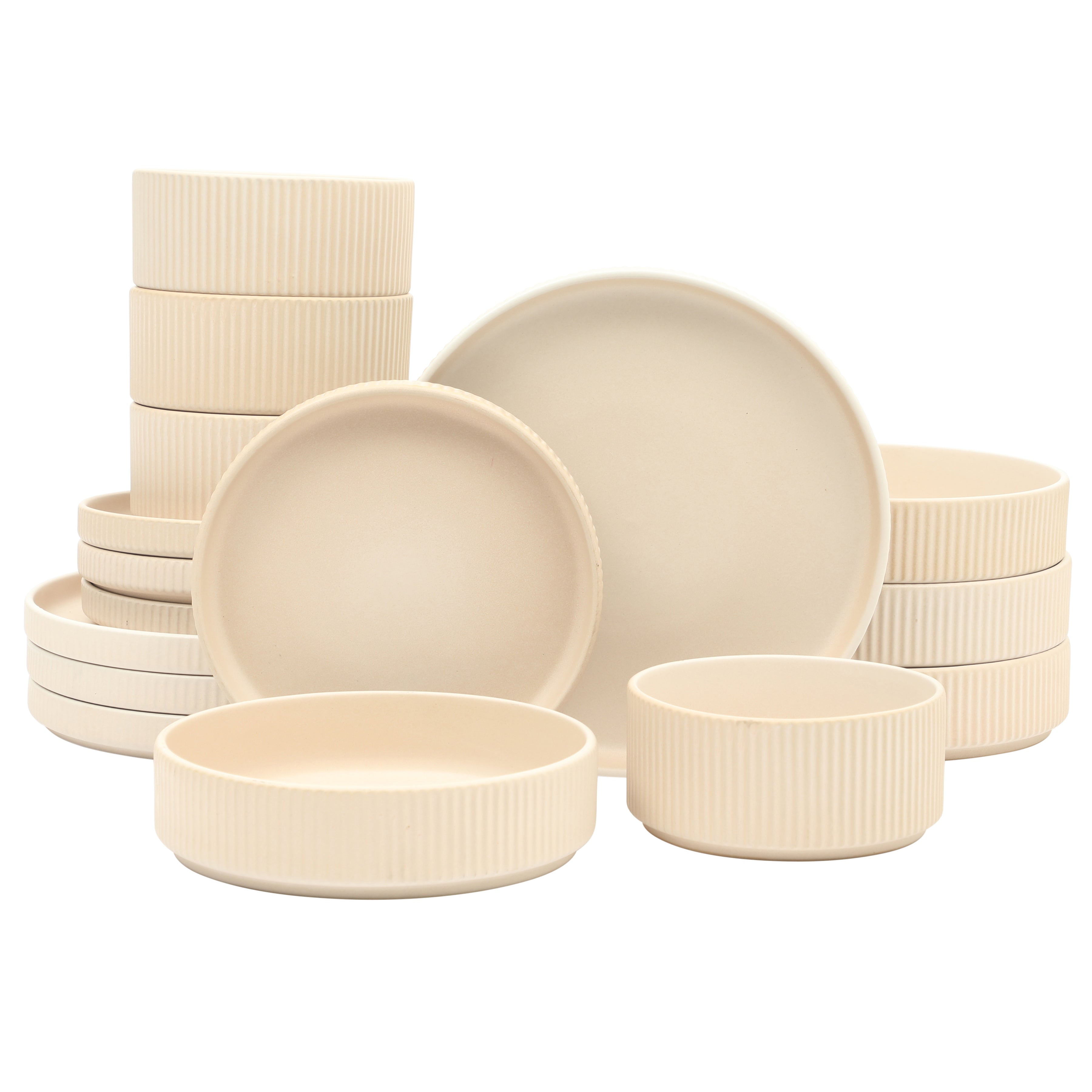 Gibson Elite Deerfield 16-Piece Stoneware Dinnerware Set – Stackable Plates and Bowls, Reactive Glaze Finish, Service for 4 – Microwave & Dishwasher Safe