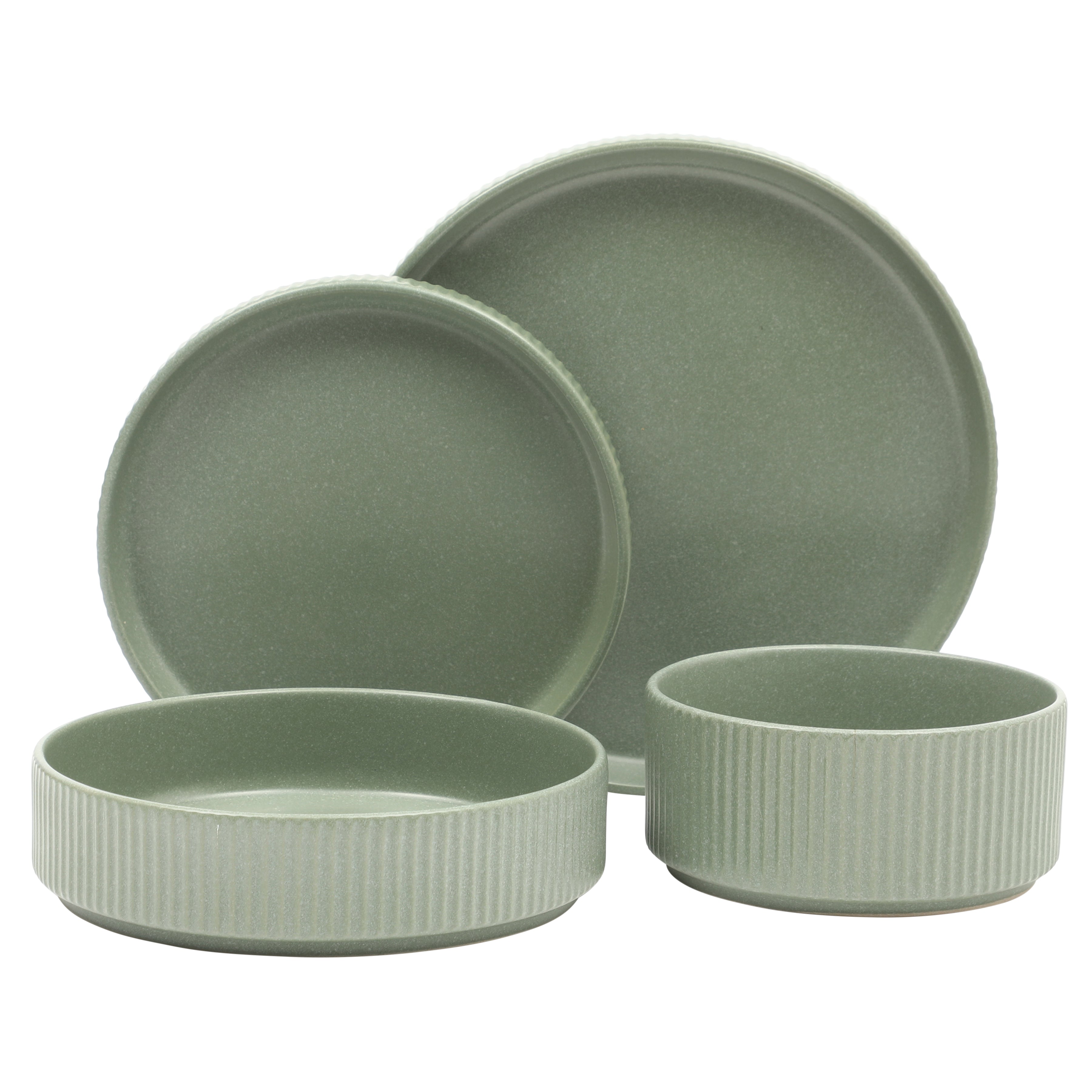 Gibson Elite Deerfield 16-Piece Stoneware Dinnerware Set – Stackable Plates and Bowls, Reactive Glaze Finish, Service for 4 – Microwave & Dishwasher Safe