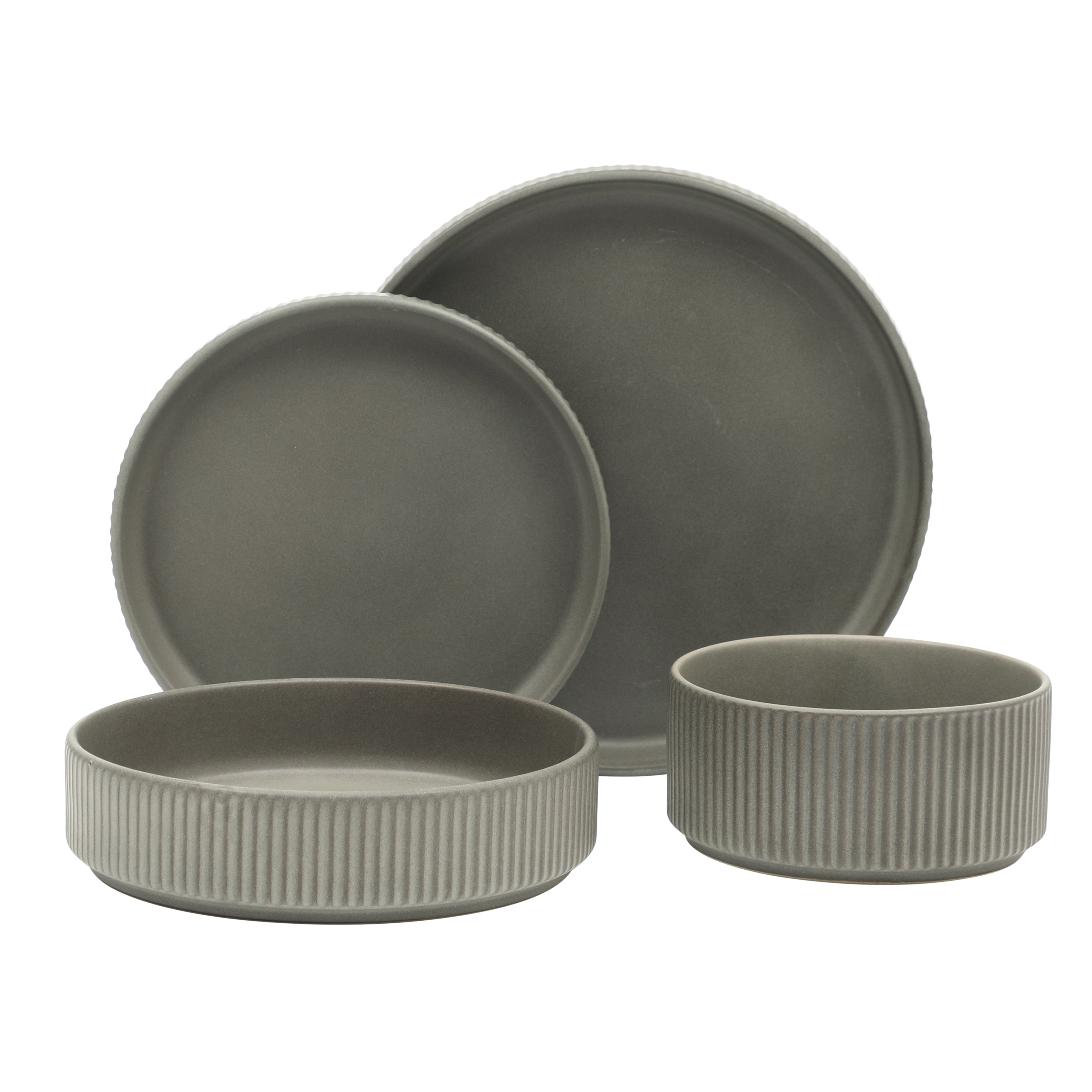 Gibson Elite Deerfield 16-Piece Stoneware Dinnerware Set – Stackable Plates and Bowls, Reactive Glaze Finish, Service for 4 – Microwave & Dishwasher Safe