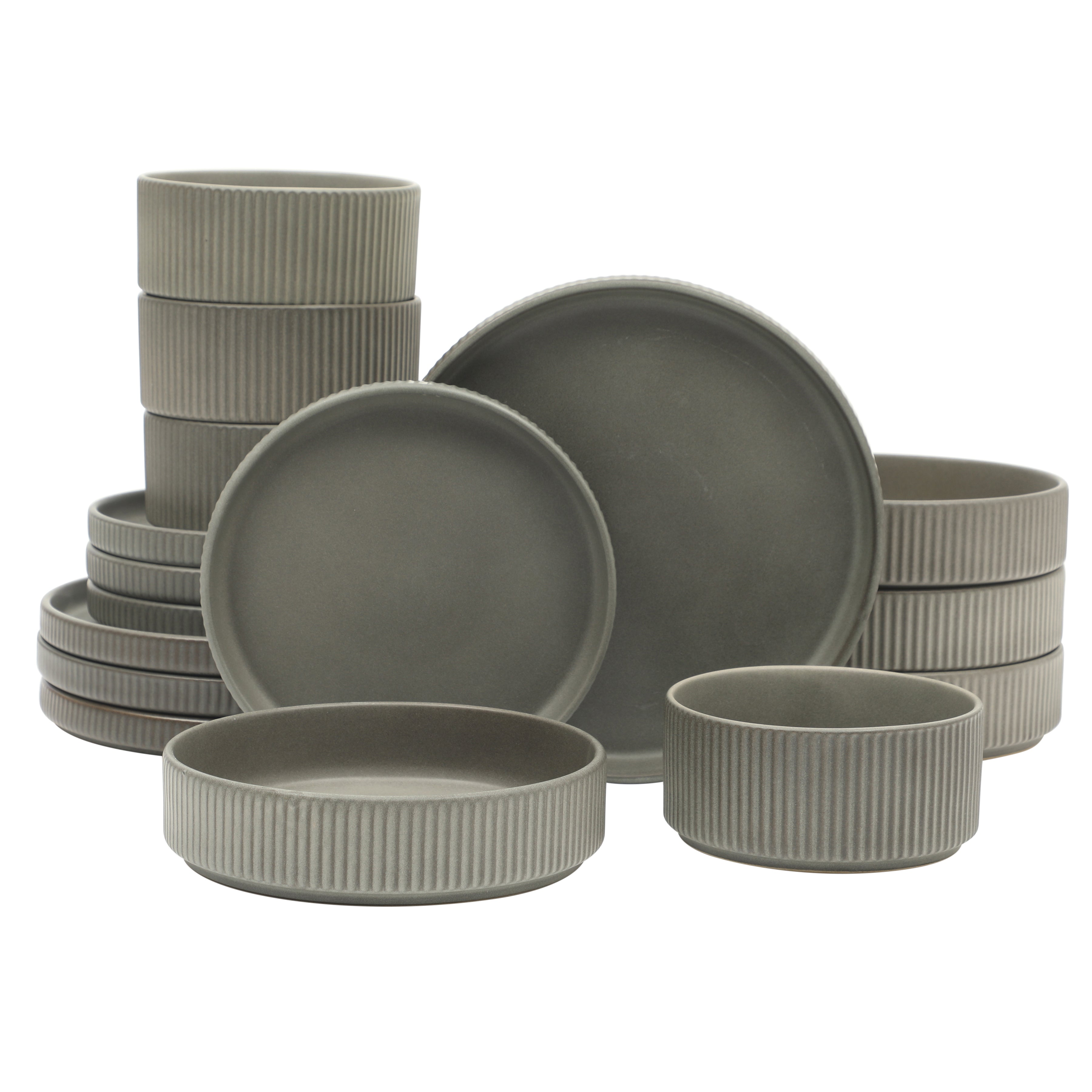 Gibson Elite Deerfield 16-Piece Stoneware Dinnerware Set – Stackable Plates and Bowls, Reactive Glaze Finish, Service for 4 – Microwave & Dishwasher Safe