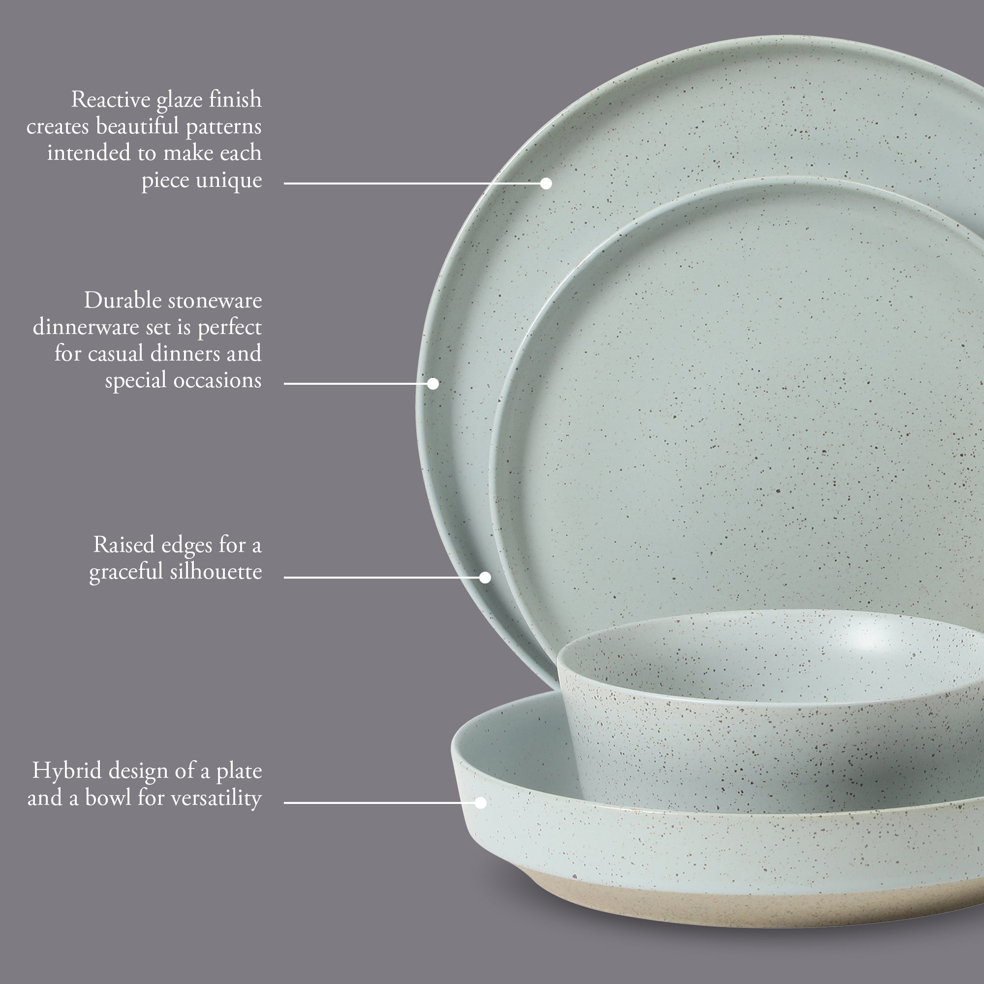 Gibson Elite Overbrook 16-Piece Pottery Clay Stoneware Dinnerware Set –  Reactive Glaze, Stackable Plates and Bowls w/ Pasta Bowl, Service for 4 – Microwave & Dishwasher Safe