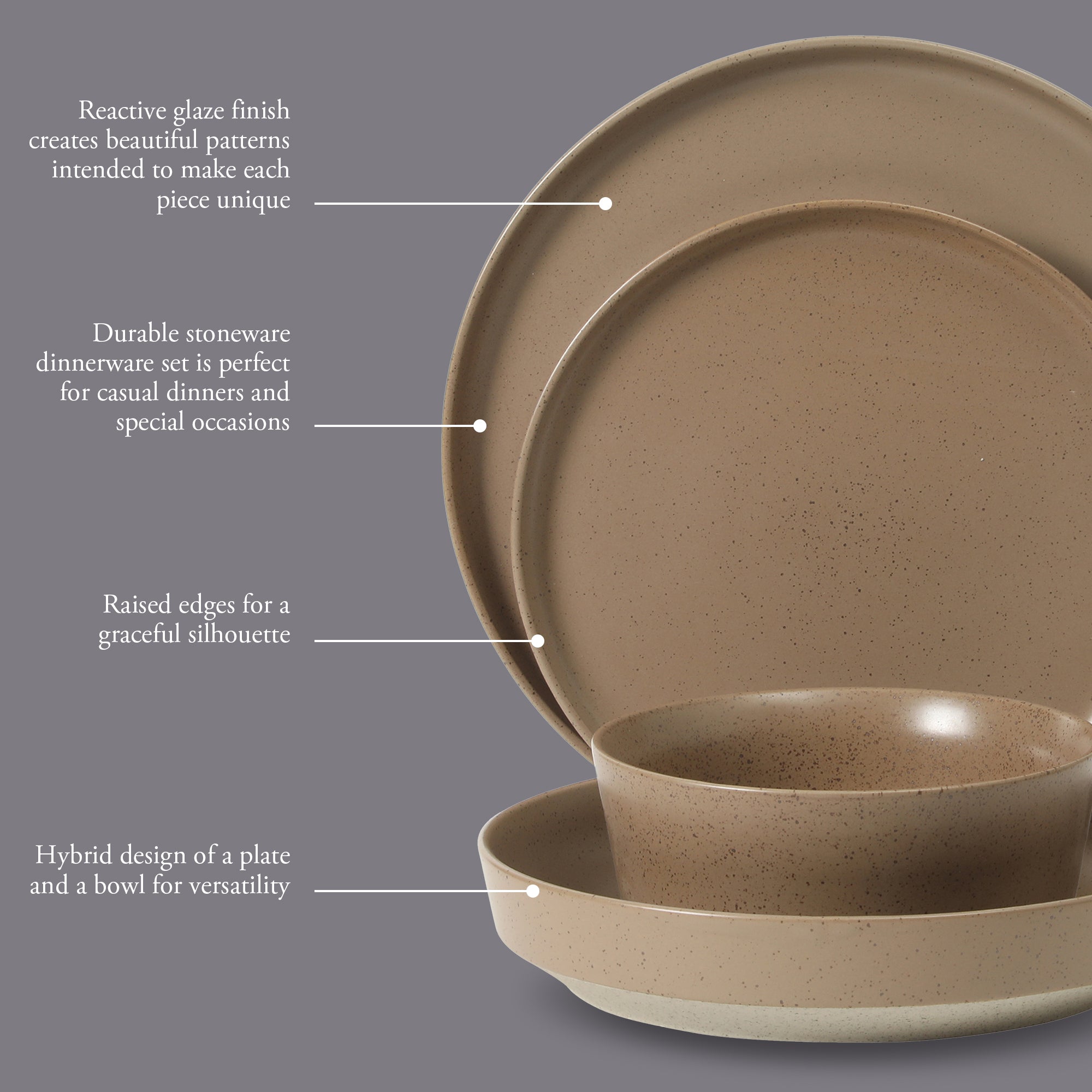 Gibson Elite Overbrook 16-Piece Pottery Clay Stoneware Dinnerware Set –  Reactive Glaze, Stackable Plates and Bowls w/ Pasta Bowl, Service for 4 – Microwave & Dishwasher Safe