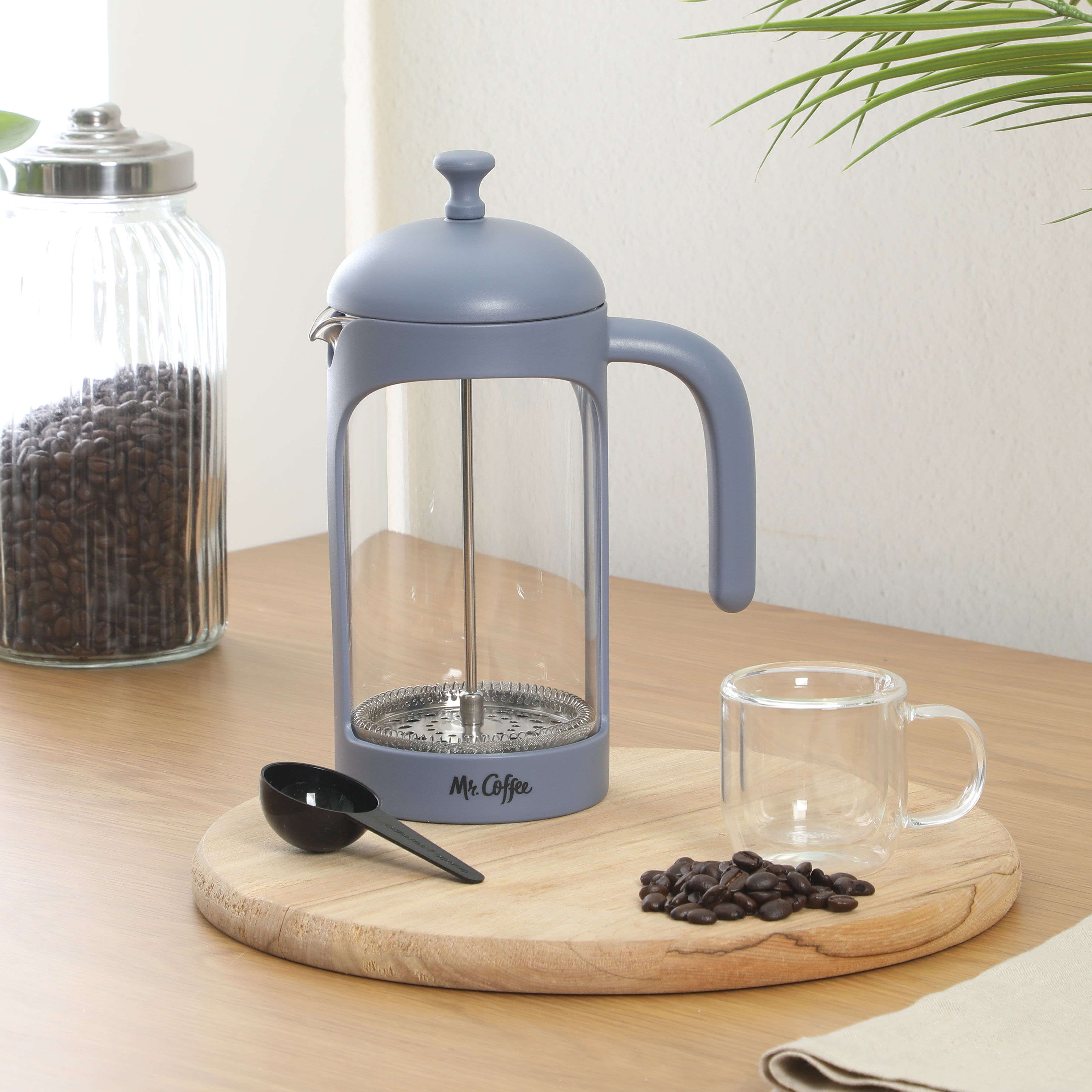 Mr. Coffee Retro Brew French Press Coffee Maker, 31 oz. Glass Carafe with High Heat Resistant Durable Borosilicate Glass & Colorful Frame and Plunger, Includes Coffee Scoop