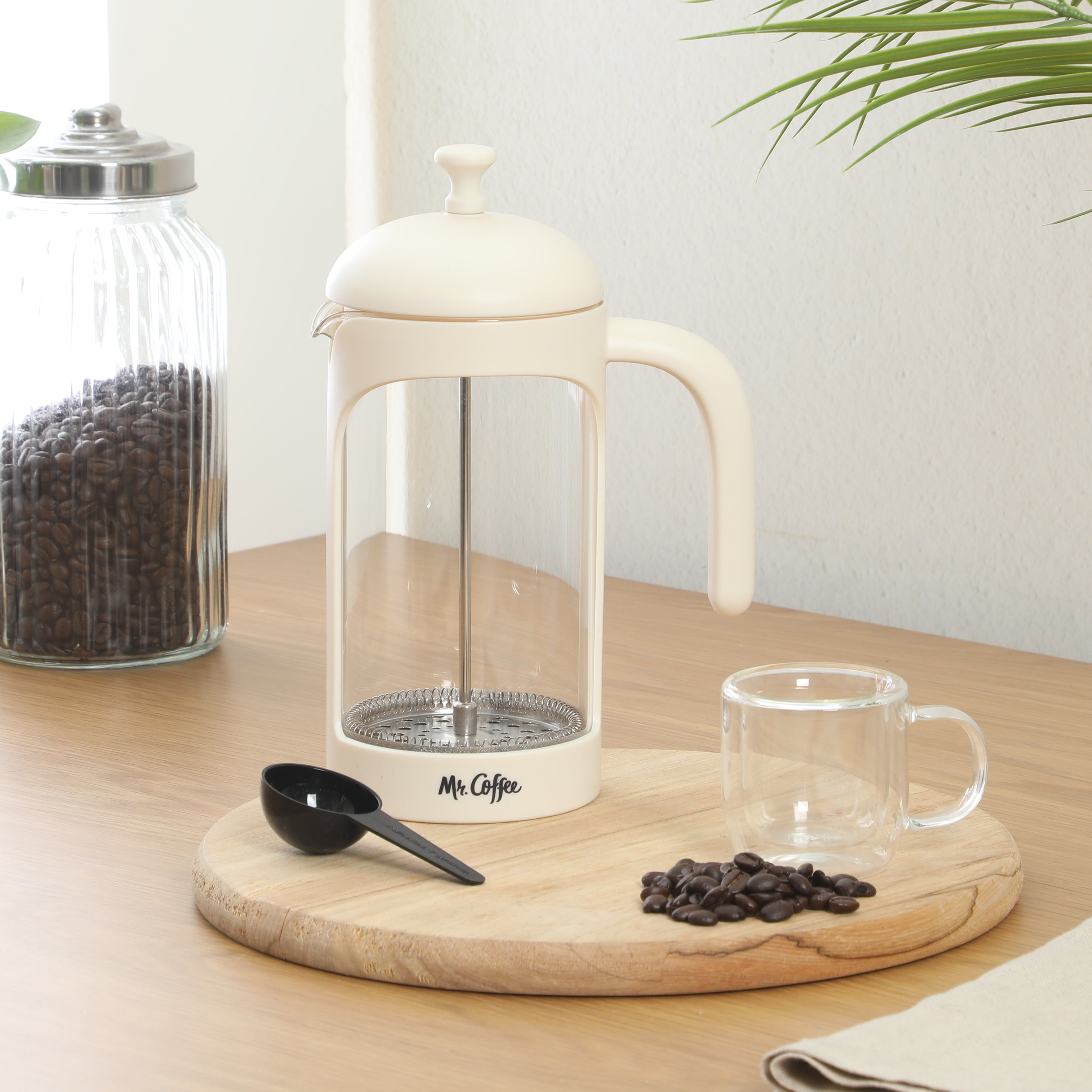 Mr. Coffee Retro Brew French Press Coffee Maker, 31 oz. Glass Carafe with High Heat Resistant Durable Borosilicate Glass & Colorful Frame and Plunger, Includes Coffee Scoop