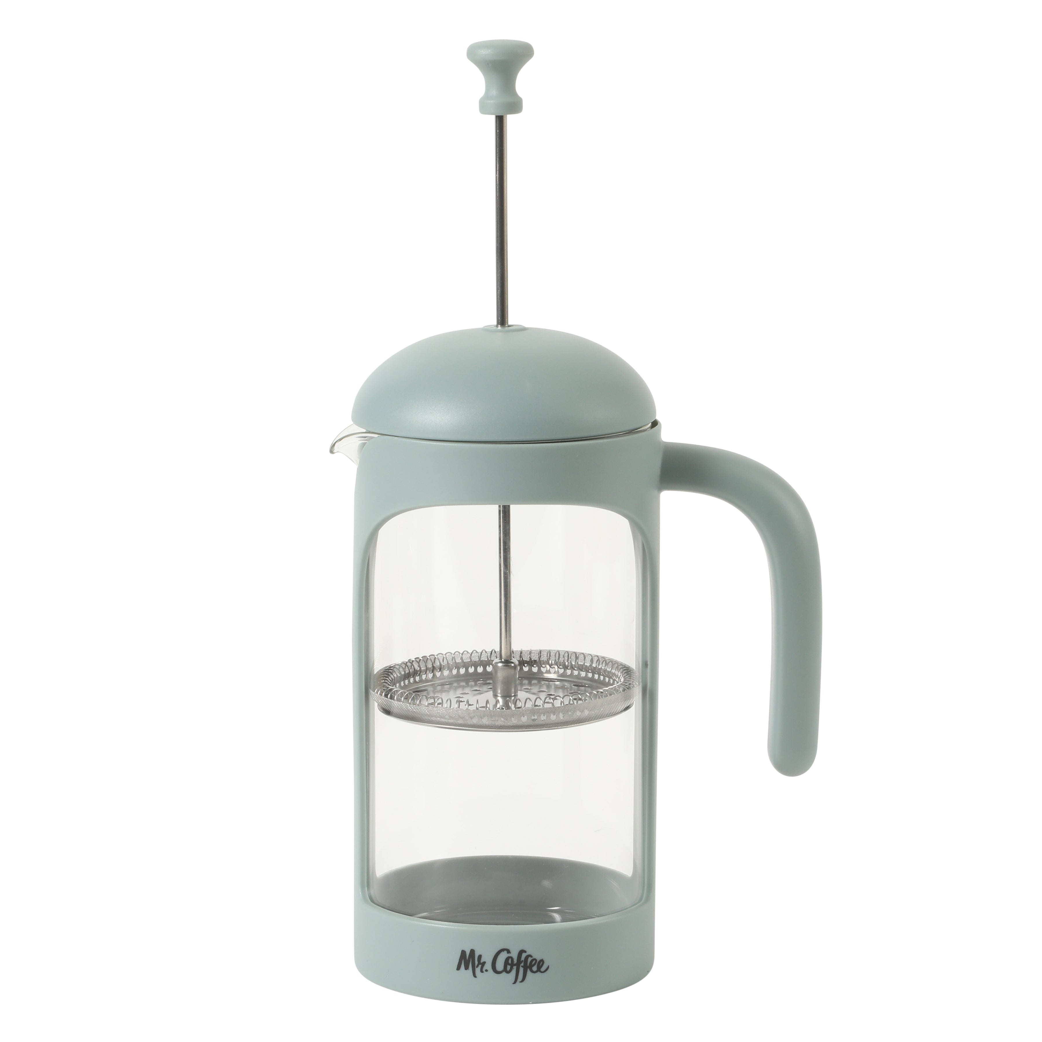 Mr. Coffee Retro Brew French Press Coffee Maker, 31 oz. Glass Carafe with High Heat Resistant Durable Borosilicate Glass & Colorful Frame and Plunger, Includes Coffee Scoop