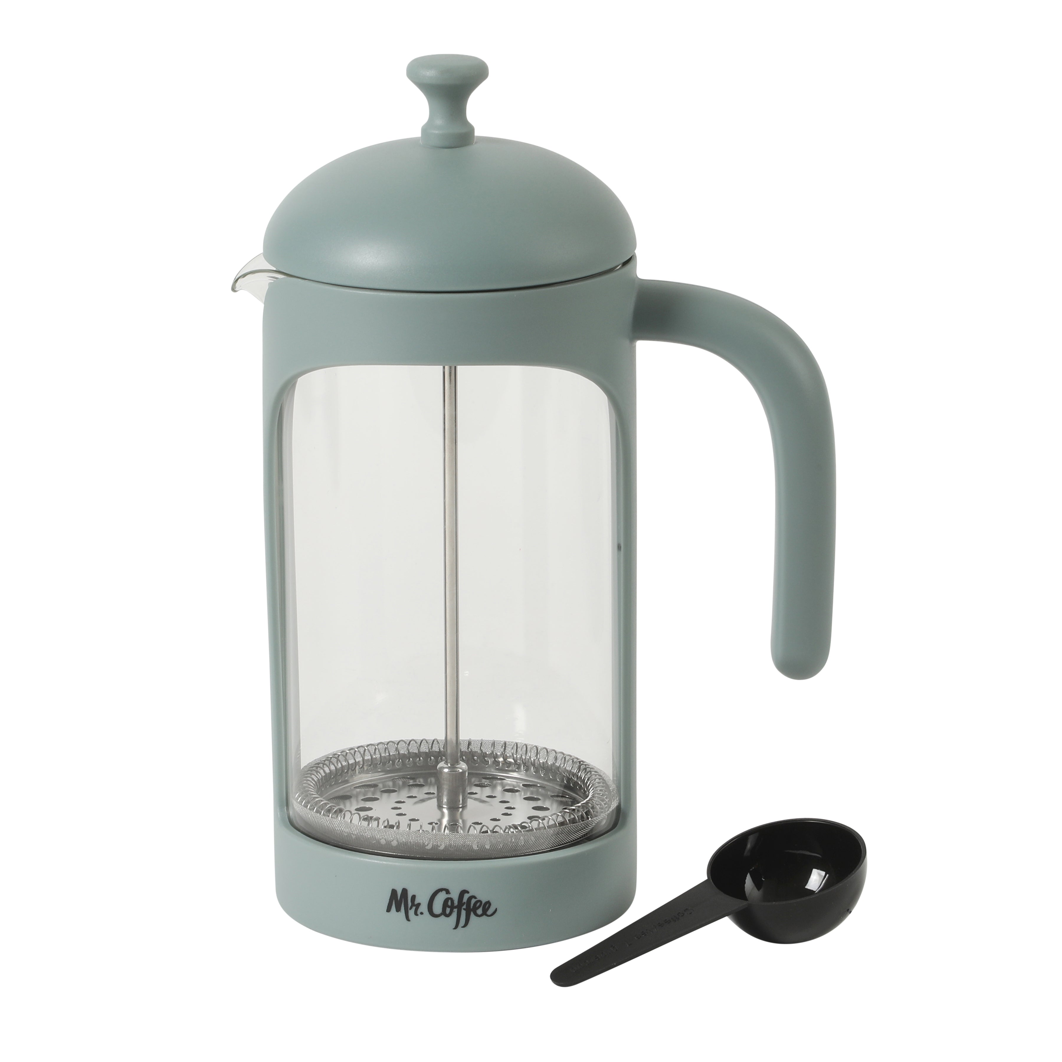 Mr. Coffee Retro Brew French Press Coffee Maker, 31 oz. Glass Carafe with High Heat Resistant Durable Borosilicate Glass & Colorful Frame and Plunger, Includes Coffee Scoop