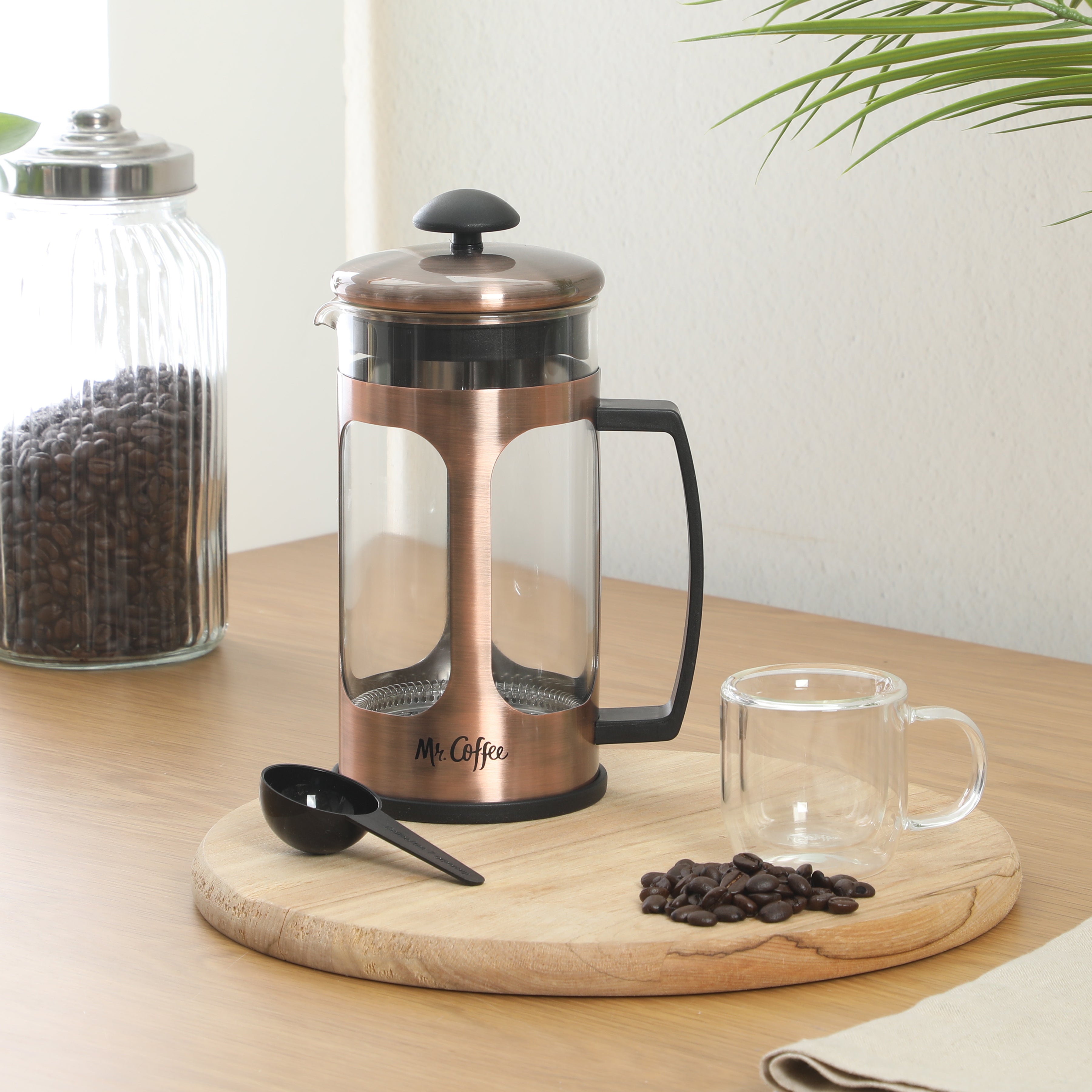 Mr. Coffee Daily Brew French Press Coffee Maker, 30 oz Glass Carafe with High Heat Resistant Durable Borasilicate Glass & Metal Frame and Plunger, Includes Coffee Scoop