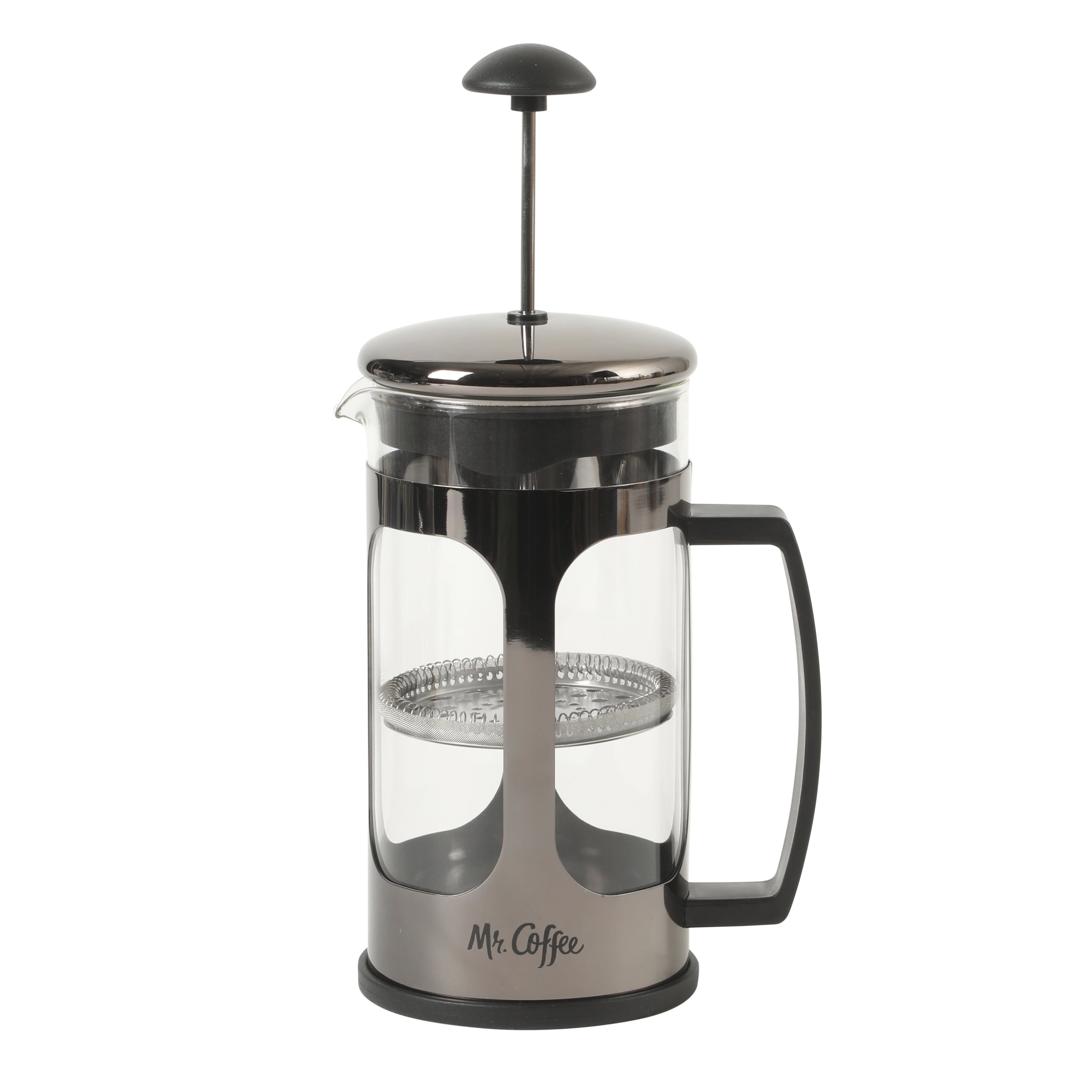 Mr. Coffee Daily Brew French Press Coffee Maker, 30 oz Glass Carafe with High Heat Resistant Durable Borasilicate Glass & Metal Frame and Plunger, Includes Coffee Scoop