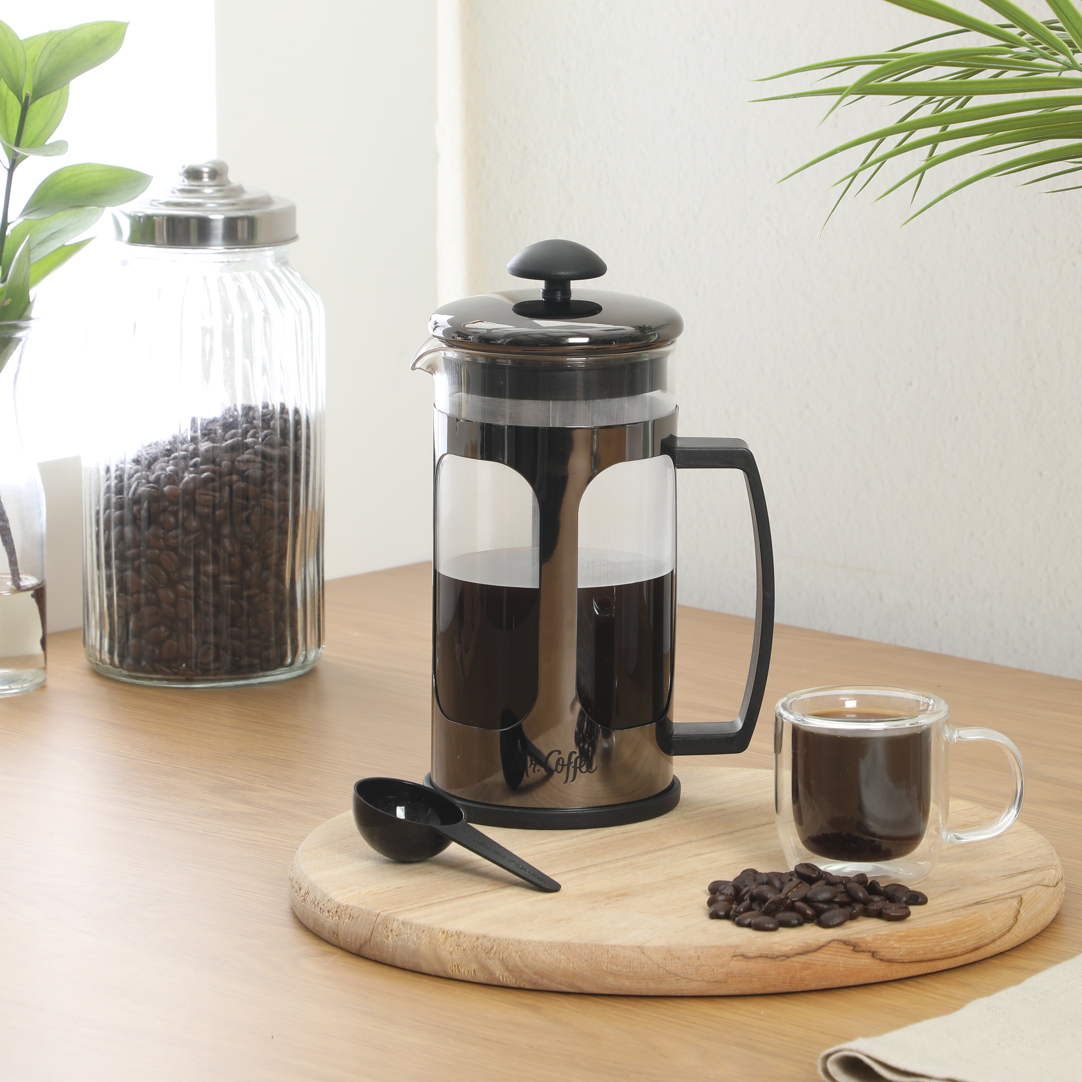 Mr. Coffee Daily Brew French Press Coffee Maker, 30 oz Glass Carafe with High Heat Resistant Durable Borasilicate Glass & Metal Frame and Plunger, Includes Coffee Scoop