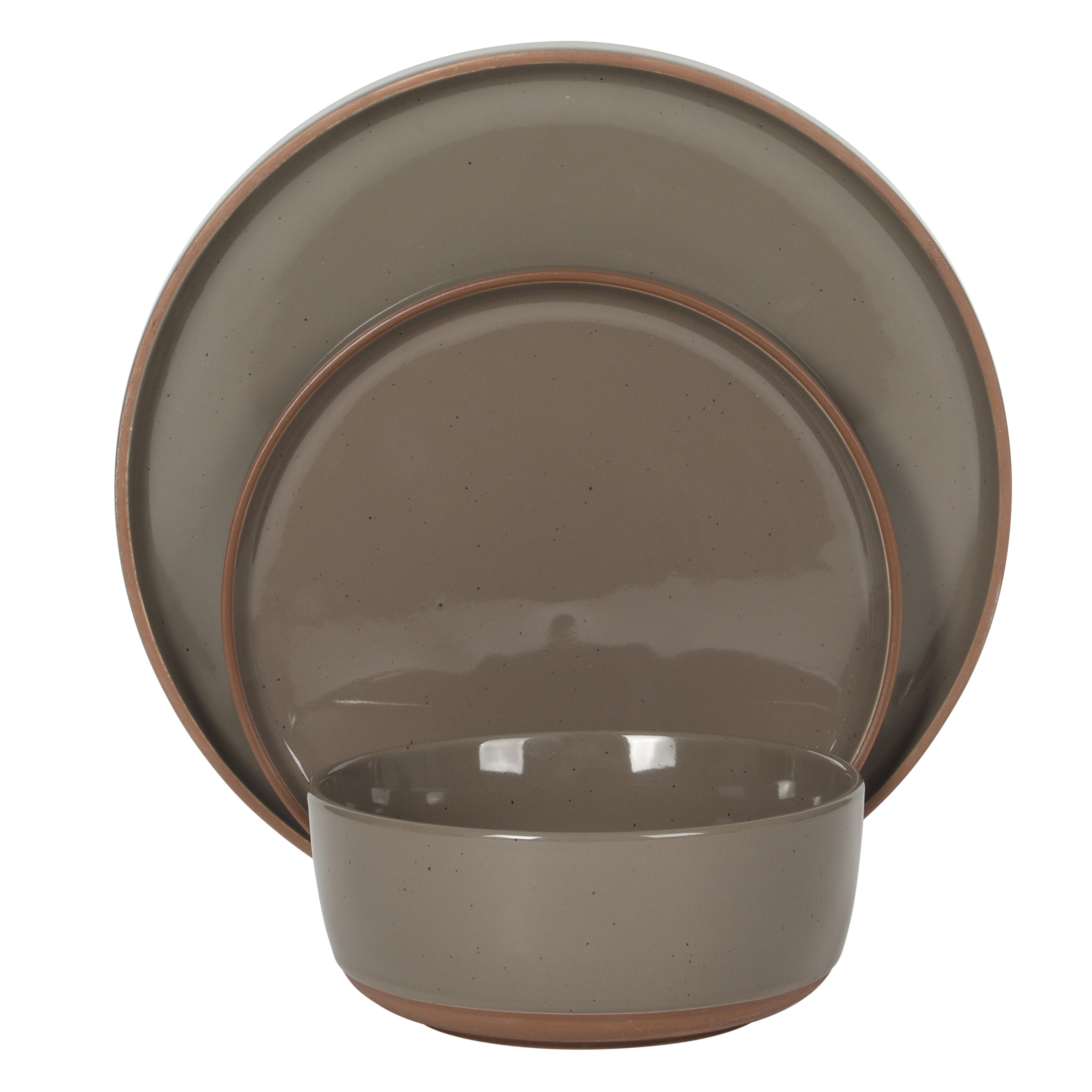Gibson Elite Northrock Stoneware Dinnerware Set, 16-Piece Service for 4 Plates and Bowls Set – Dishes with Hand-Painted Terracotta Base