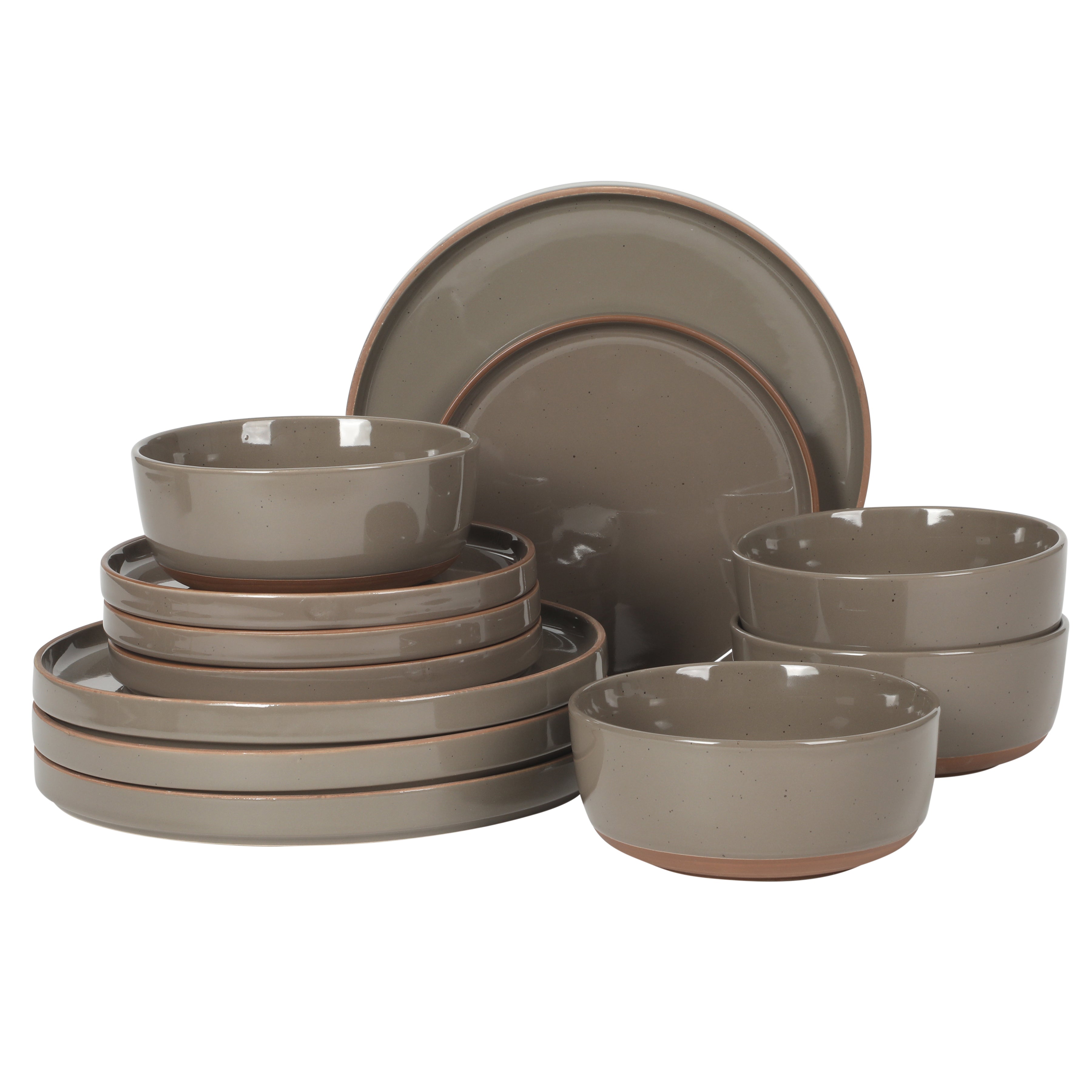 Gibson Elite Northrock Stoneware Dinnerware Set, 16-Piece Service for 4 Plates and Bowls Set – Dishes with Hand-Painted Terracotta Base