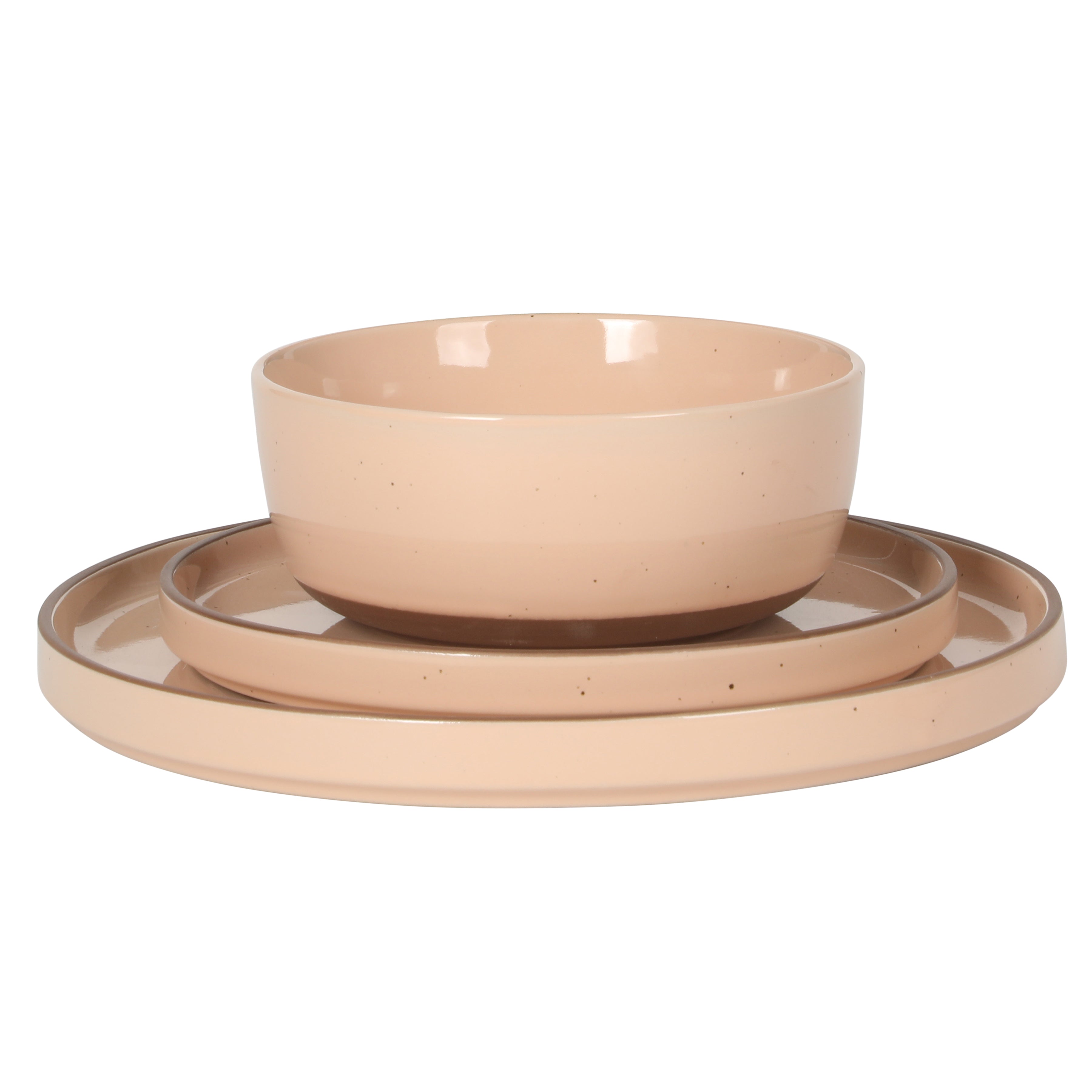 Gibson Elite Northrock Stoneware Dinnerware Set, 16-Piece Service for 4 Plates and Bowls Set – Dishes with Hand-Painted Terracotta Base