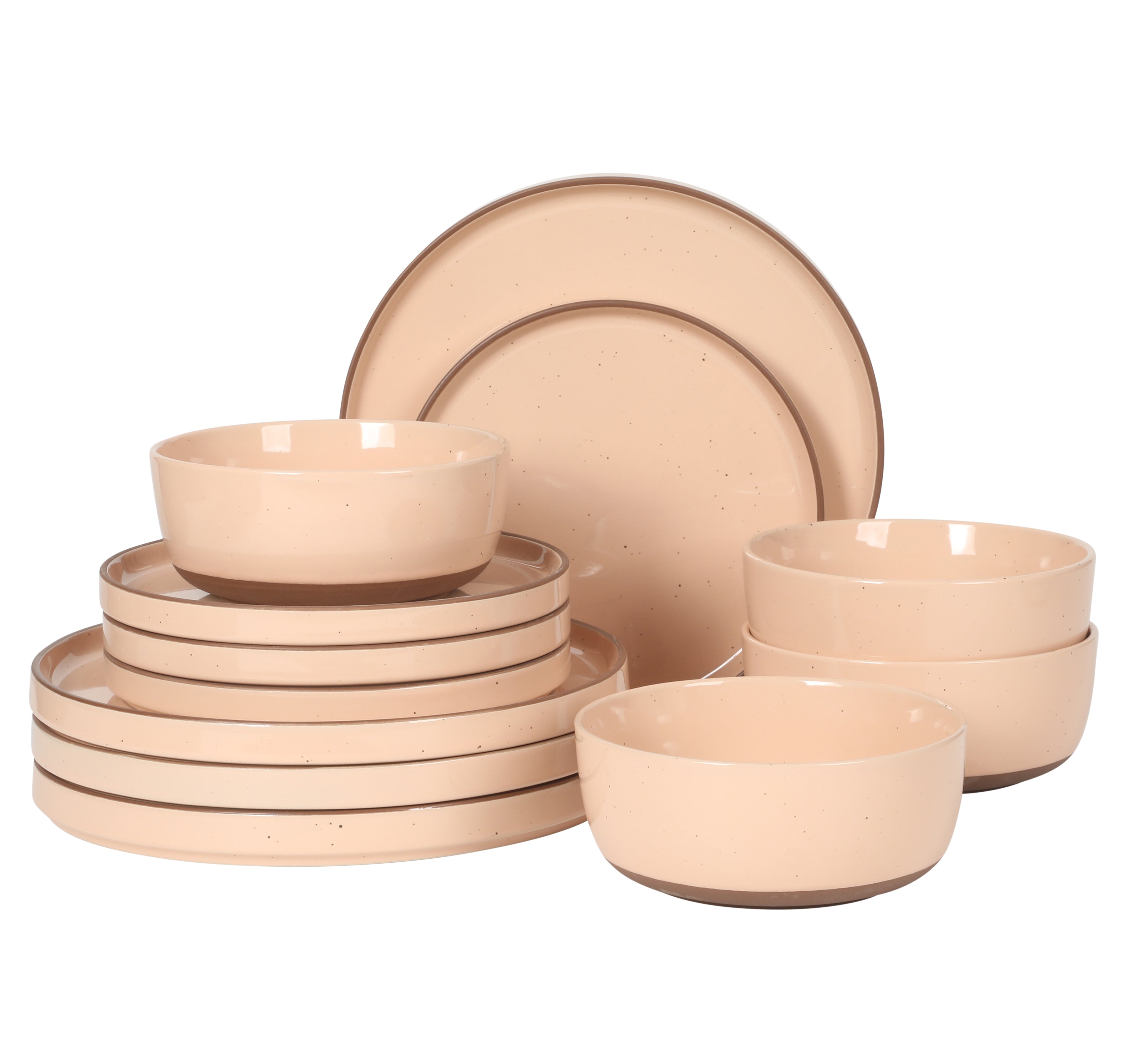 Gibson Elite Northrock Stoneware Dinnerware Set, 16-Piece Service for 4 Plates and Bowls Set – Dishes with Hand-Painted Terracotta Base