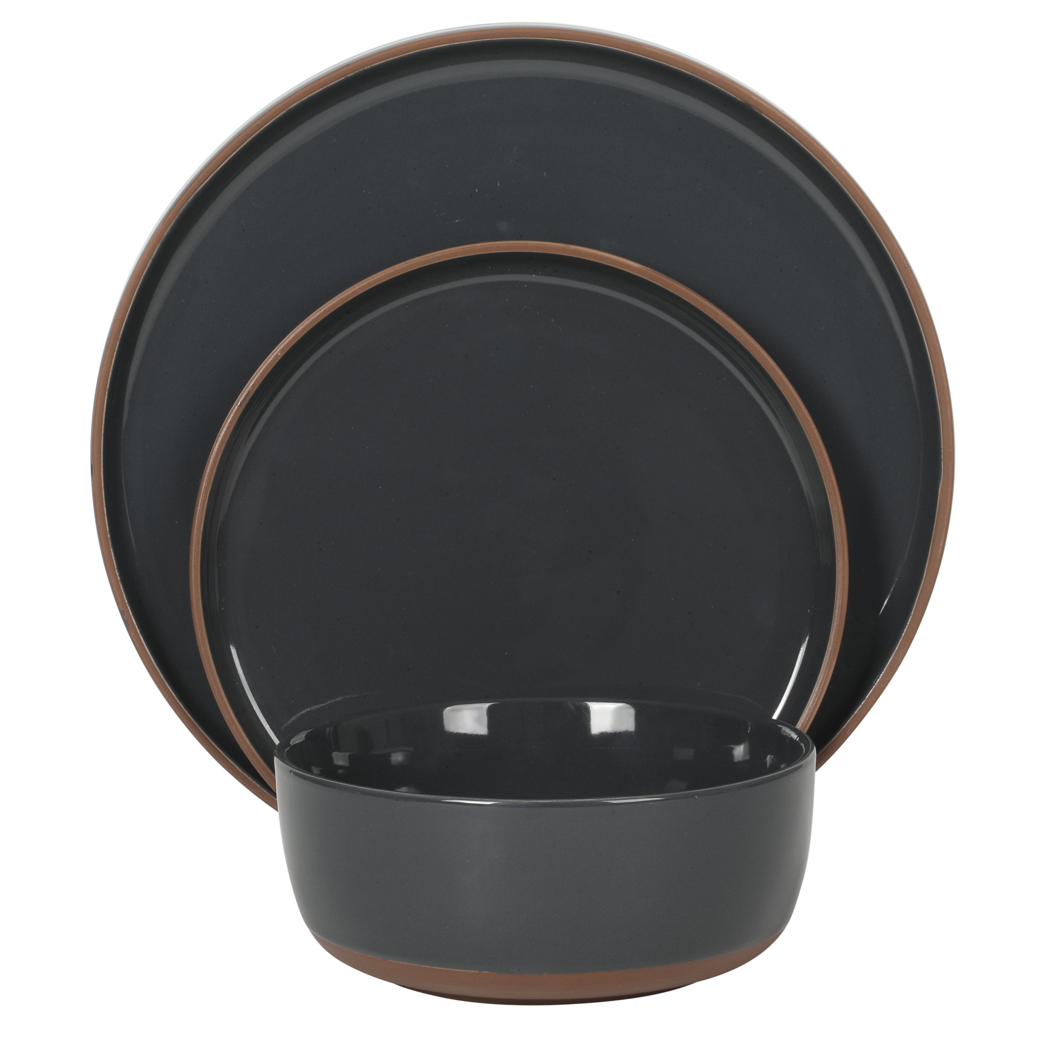 Gibson Elite Northrock Stoneware Dinnerware Set, 16-Piece Service for 4 Plates and Bowls Set – Dishes with Hand-Painted Terracotta Base