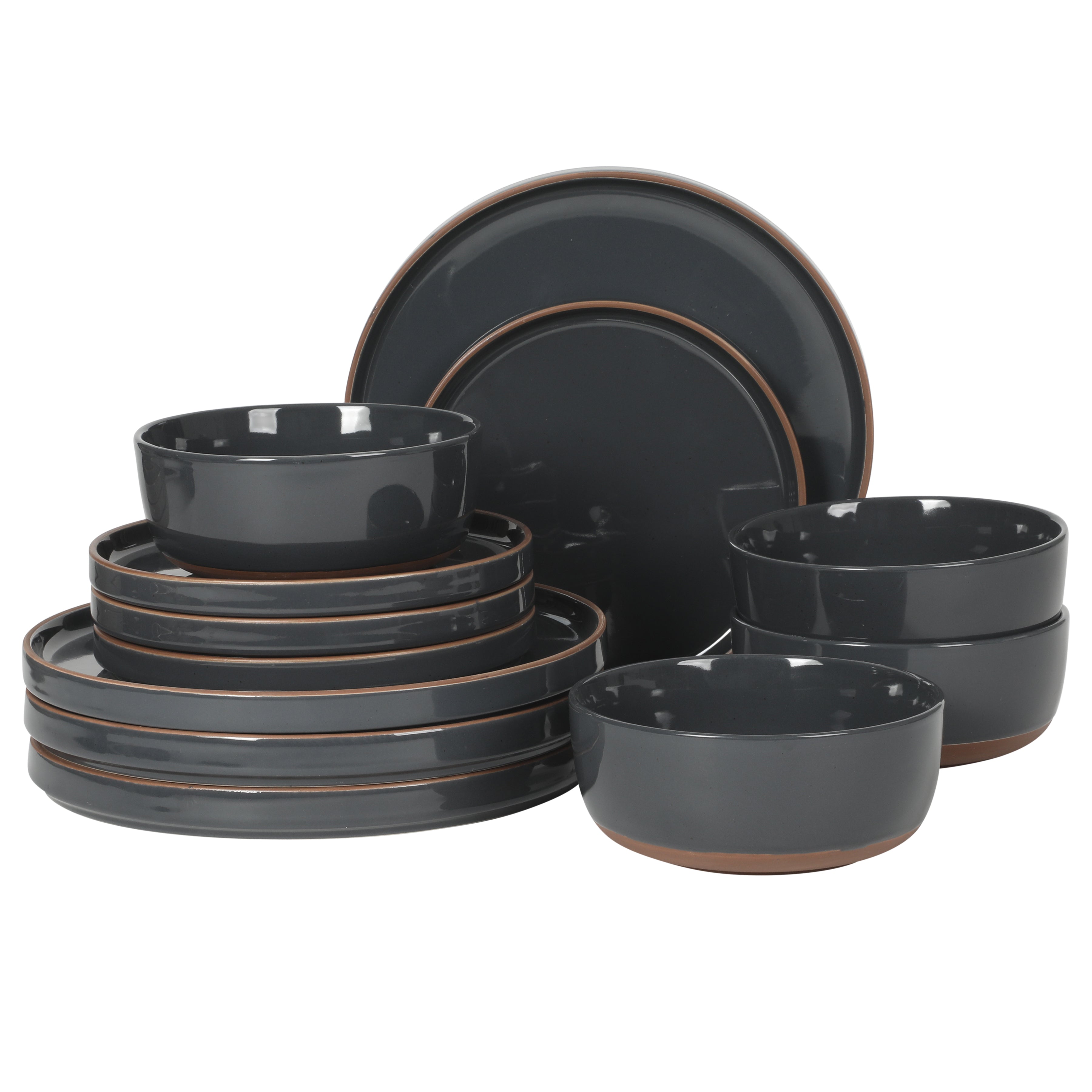 Gibson Elite Northrock Stoneware Dinnerware Set, 16-Piece Service for 4 Plates and Bowls Set – Dishes with Hand-Painted Terracotta Base