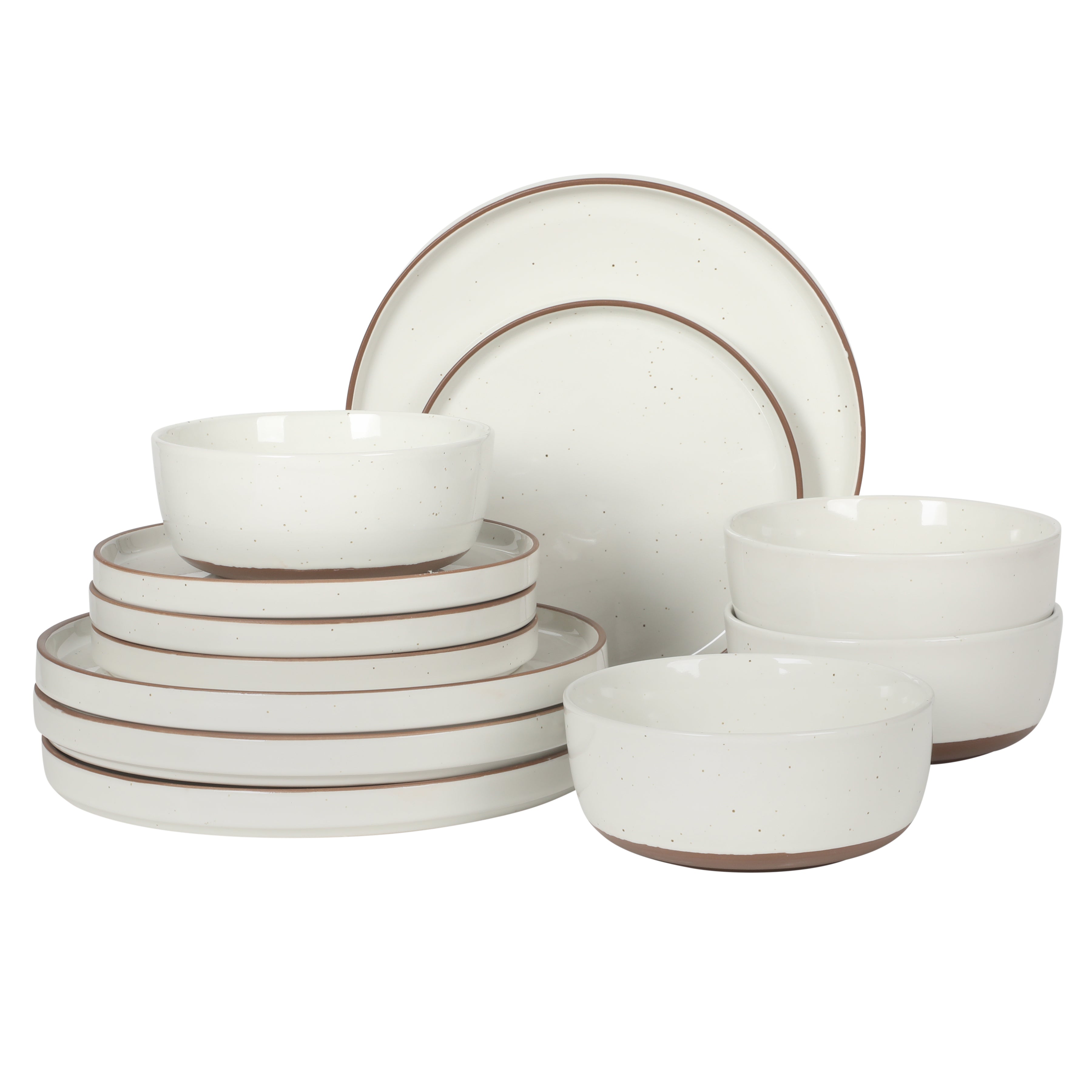 Gibson Elite Northrock Stoneware Dinnerware Set, 16-Piece Service for 4 Plates and Bowls Set – Dishes with Hand-Painted Terracotta Base