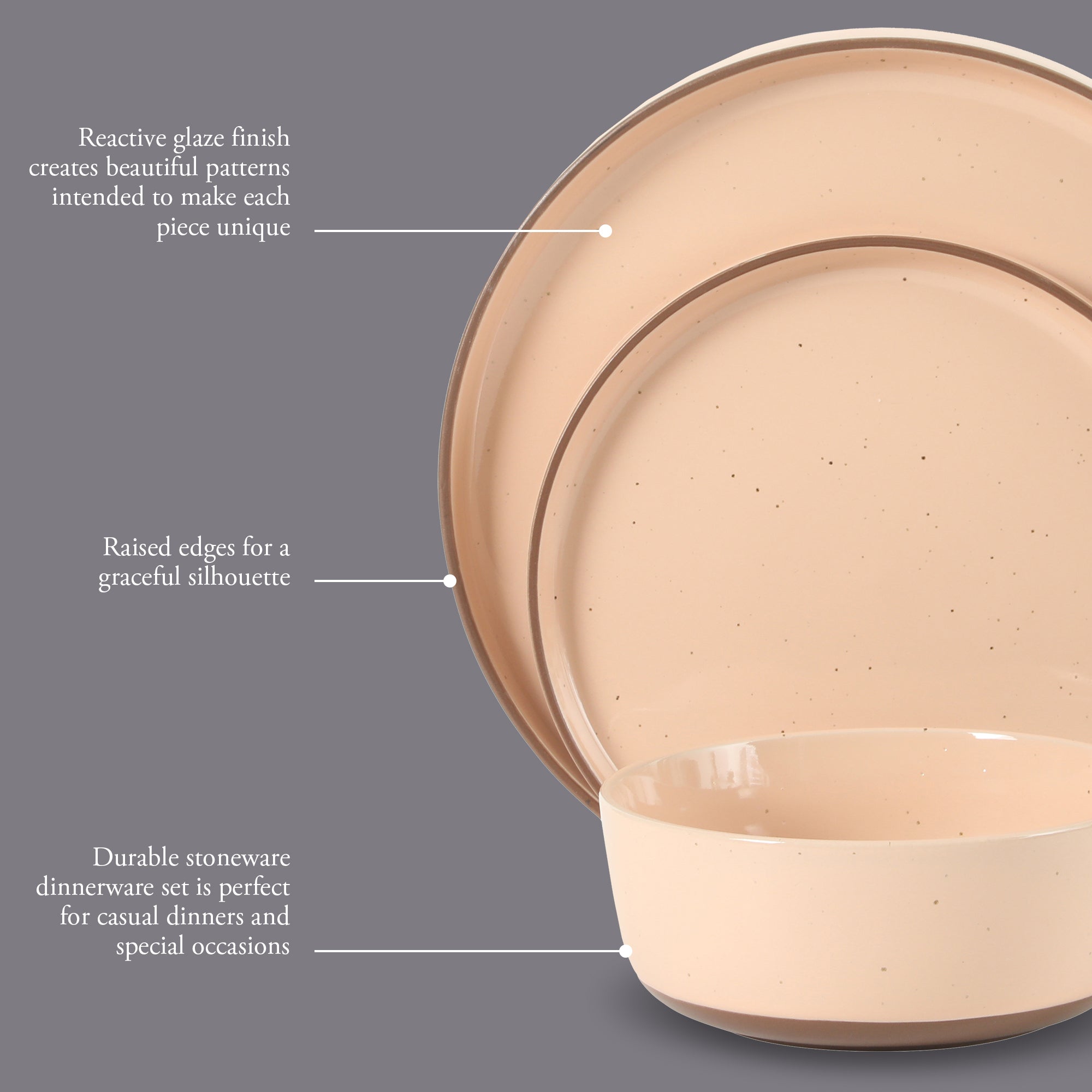 Gibson Elite Northrock Stoneware Dinnerware Set, 16-Piece Service for 4 Plates and Bowls Set – Dishes with Hand-Painted Terracotta Base