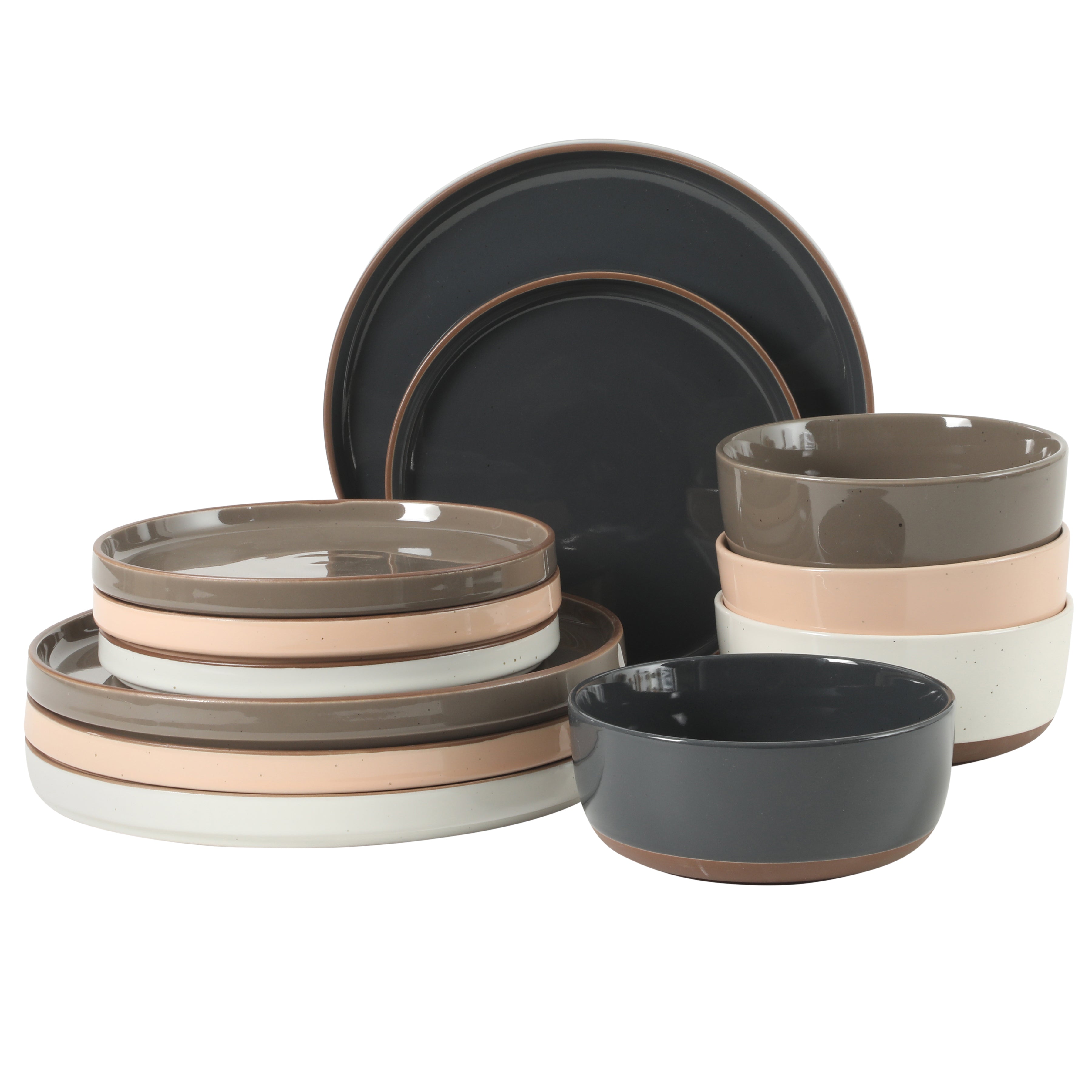 Gibson Elite Northrock Stoneware Dinnerware Set, 16-Piece Service for 4 Plates and Bowls Set – Dishes with Hand-Painted Terracotta Base