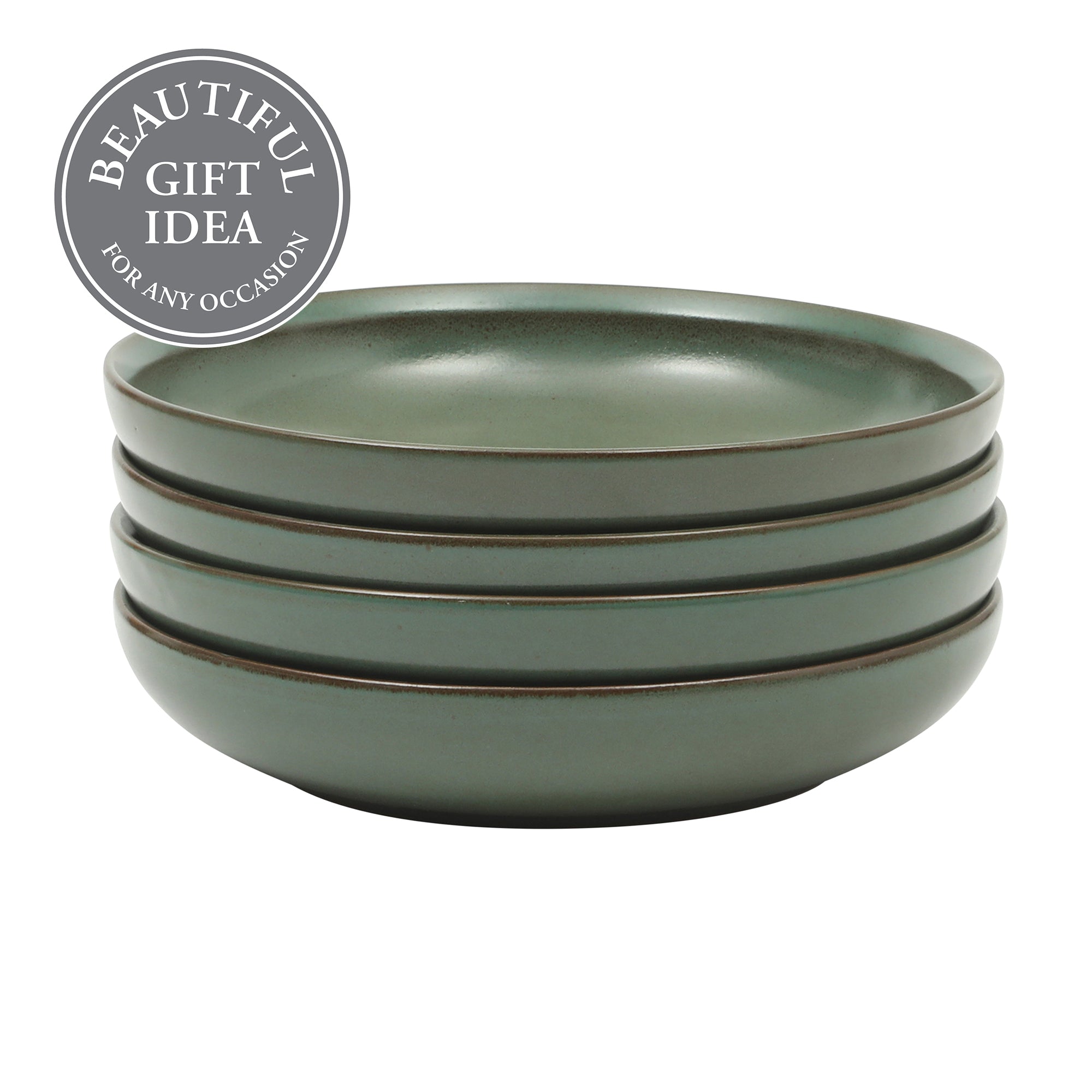 Gibson Elite Beckett 4-Piece Dinner Bowl Set – Reactive Glaze Stoneware – Shallow Pasta Bowls – Wide-Rim Round Design – Microwave & Dishwasher Safe
