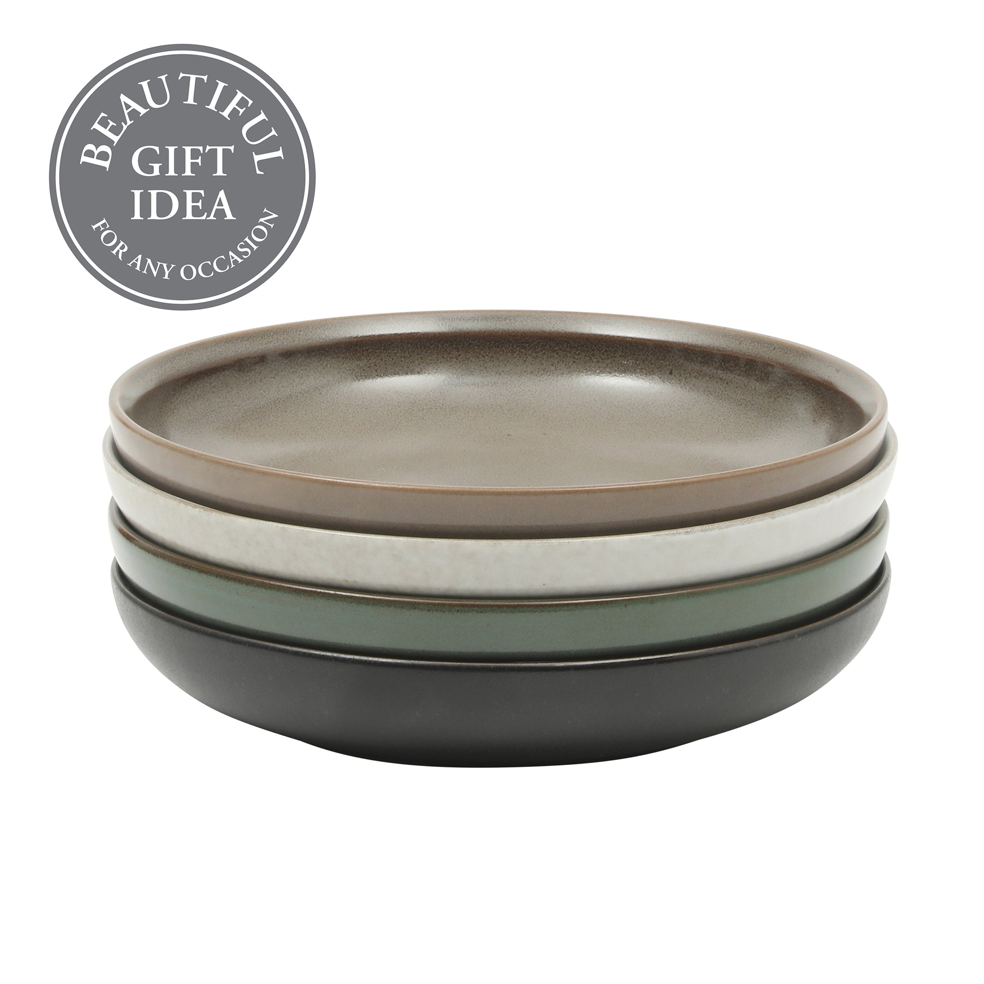 Gibson Elite Beckett 4-Piece Dinner Bowl Set – Reactive Glaze Stoneware – Shallow Pasta Bowls – Wide-Rim Round Design – Microwave & Dishwasher Safe