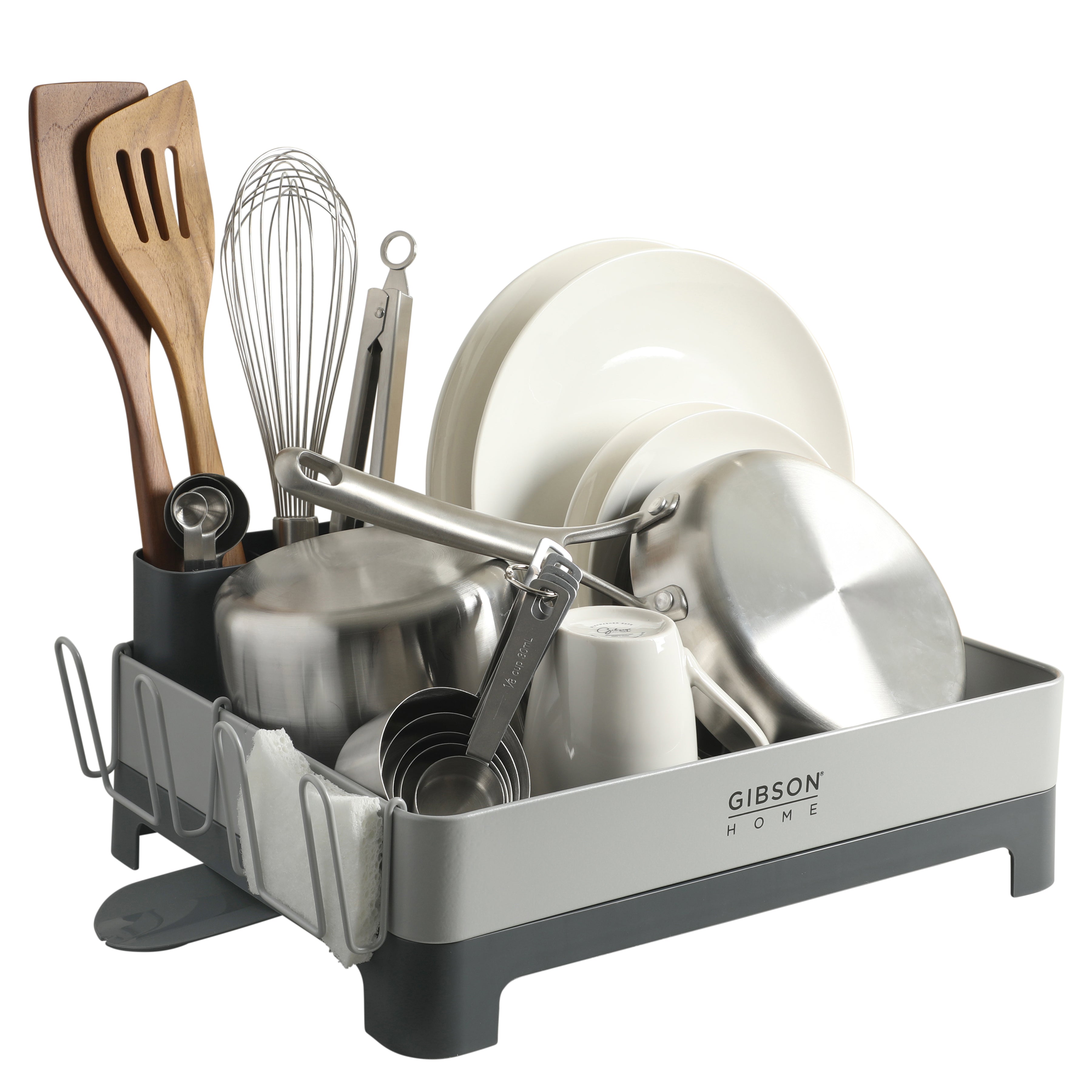 Gibson Home Nestcraft Full Size Rust Resistant Dish Rack with Drain Board and Flatware Caddy