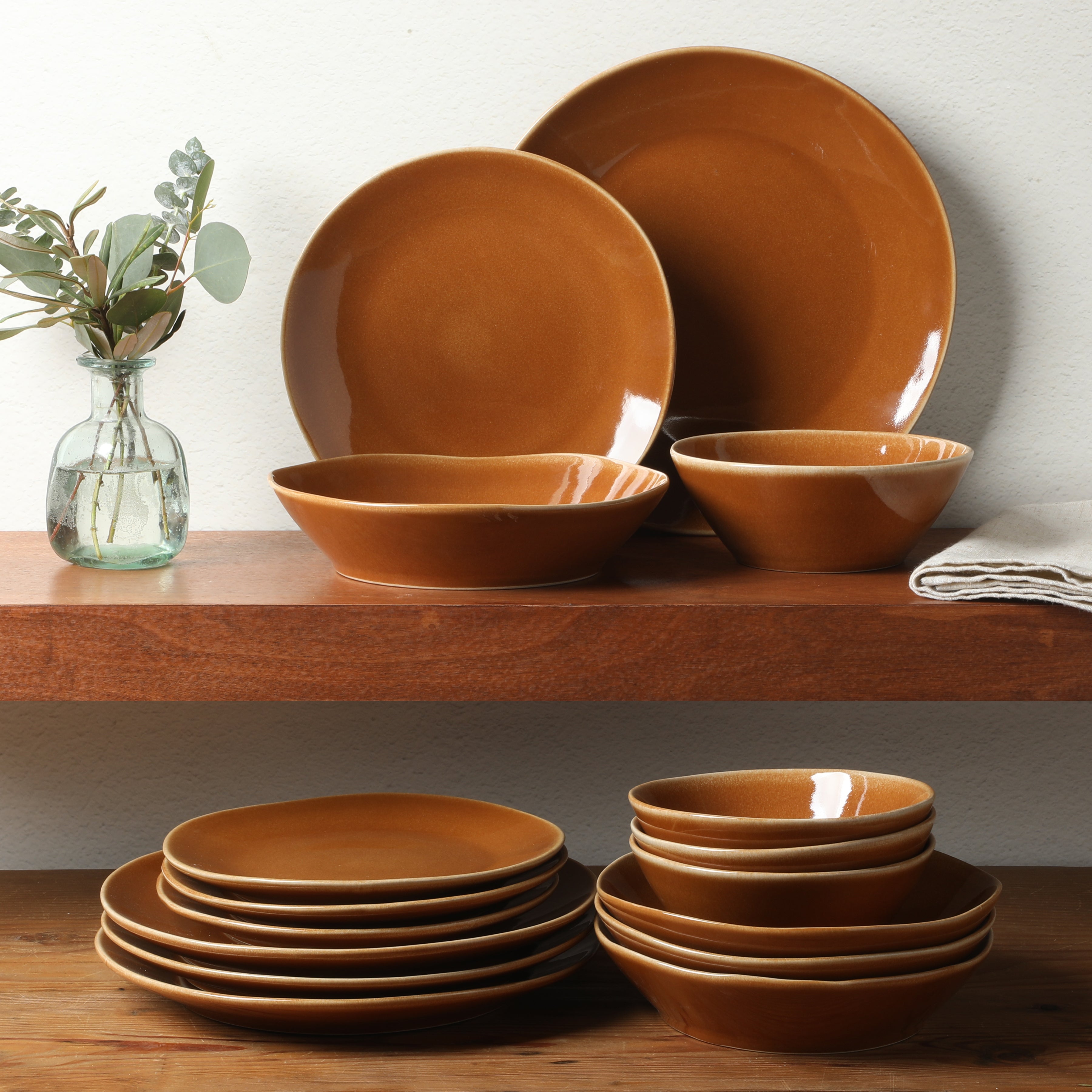Bloomhouse Montecito Breeze 16 Piece (Service for 4) Double Plates and Bowls Stoneware Reactive Glaze Dinnerware Set