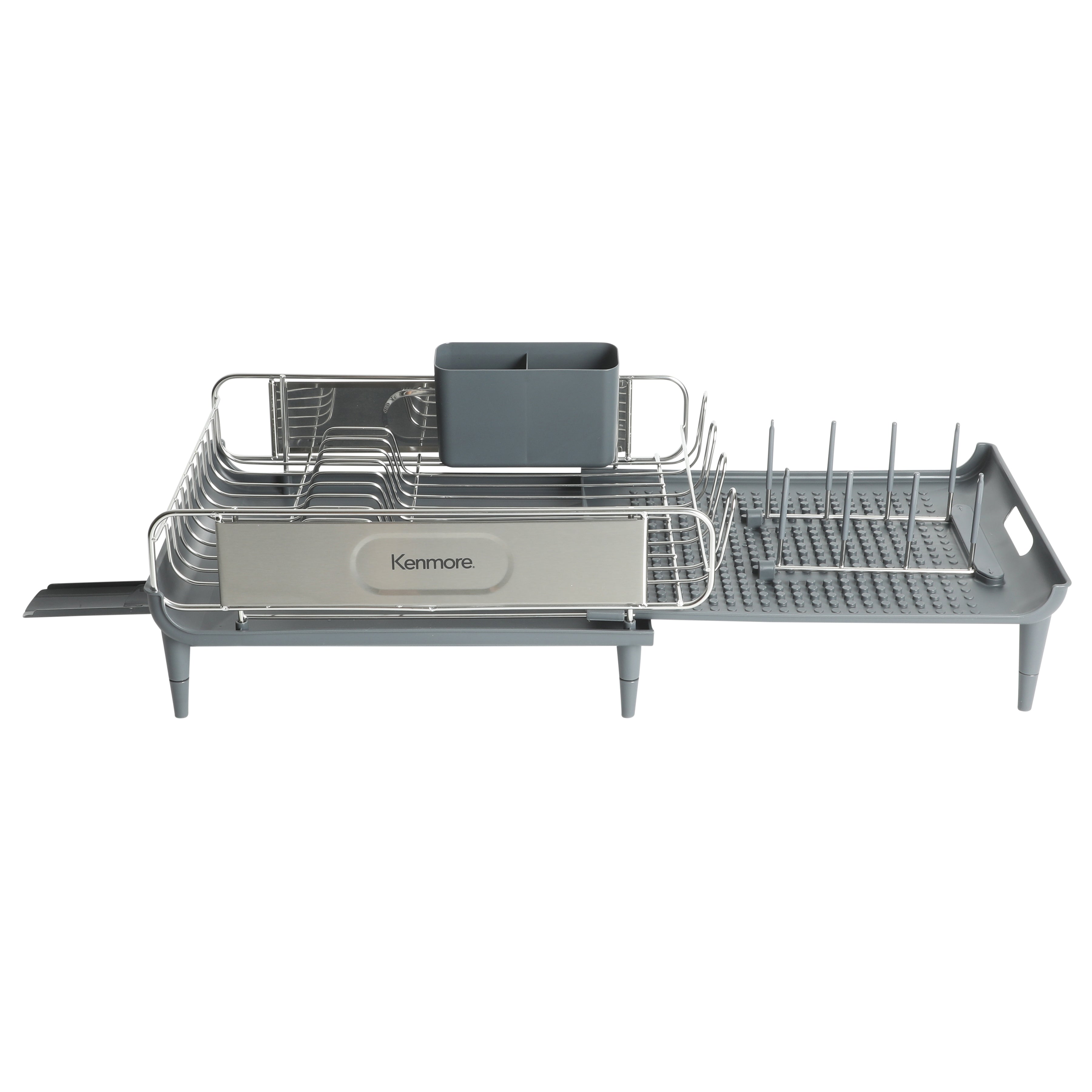 Kenmore Loxdell Expandable Full Size Rust Resistant Dish Rack with Drain Board and Flatware Caddy
