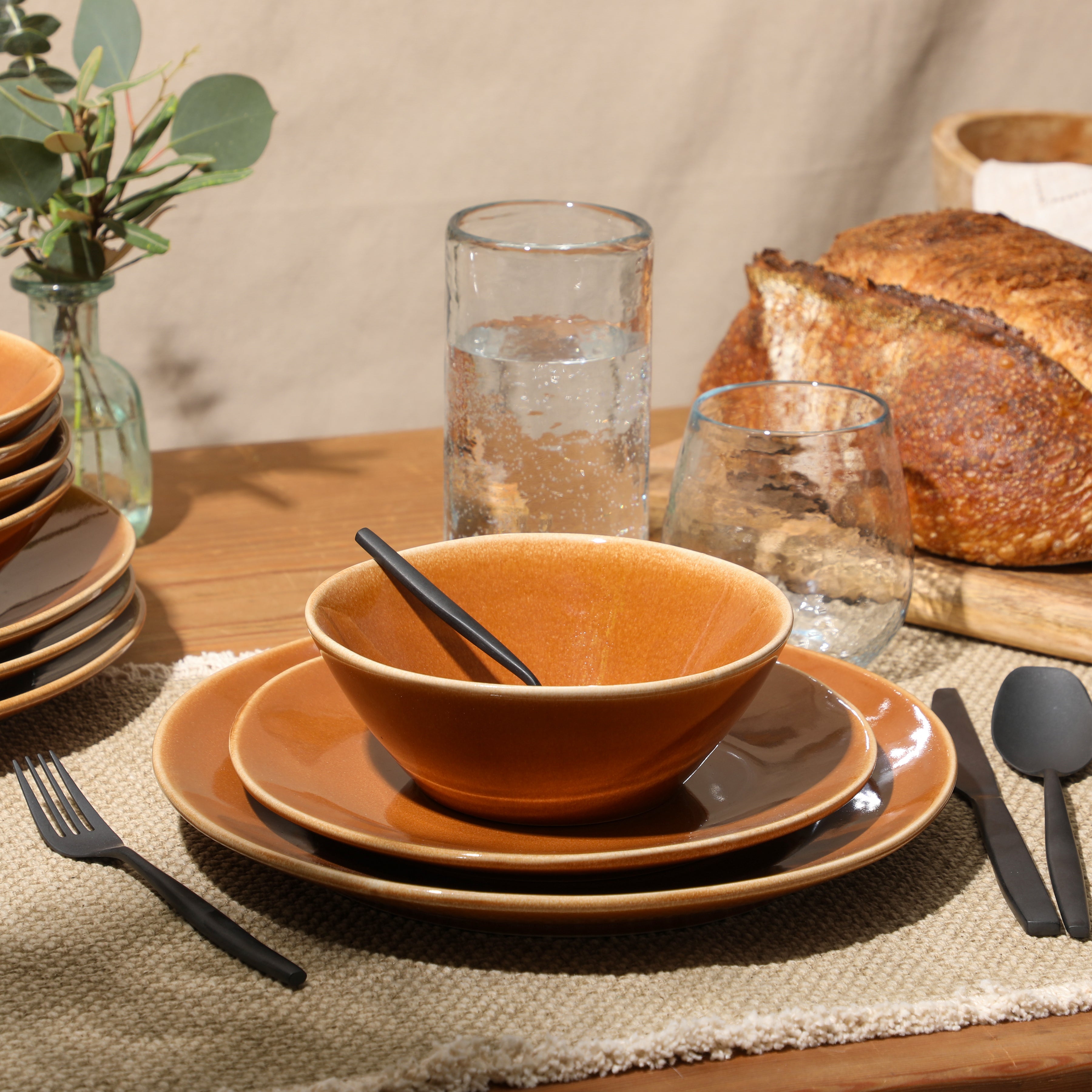 Bloomhouse Montecito Breeze 16 Piece (Service for 4) Double Plates and Bowls Stoneware Reactive Glaze Dinnerware Set