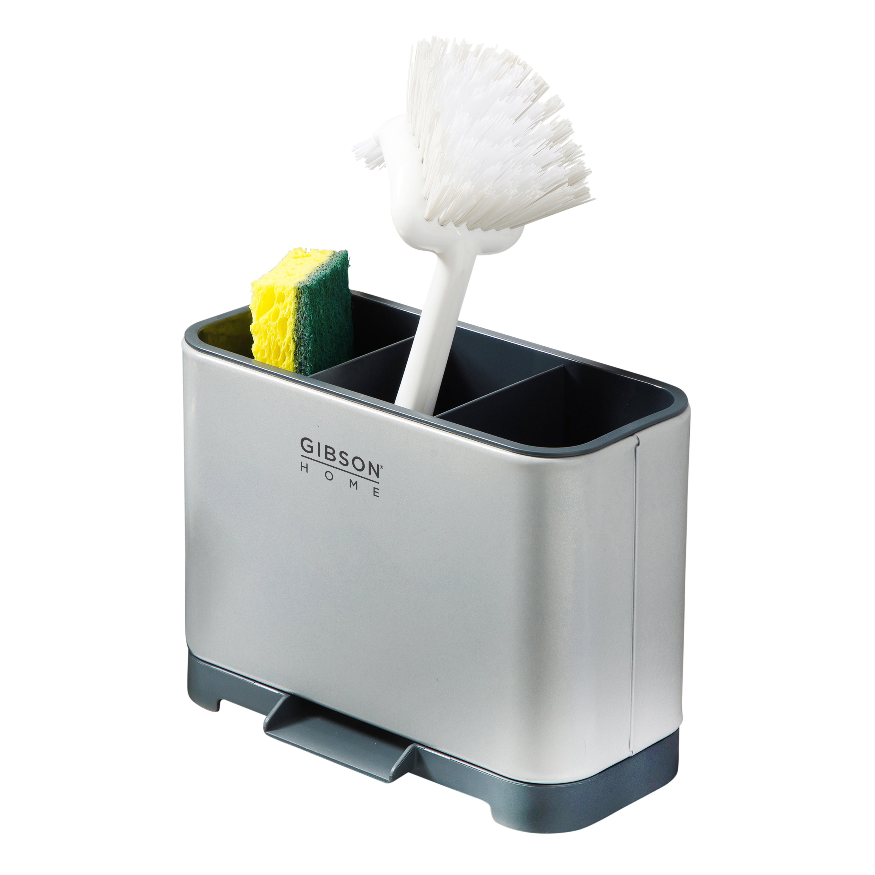 Gibson Home Ledgebrook Sink Caddy With Metal Panel, Sponge Holder for Kitchen Sink, Countertop Organizer and Storage Essentials With Drain Board