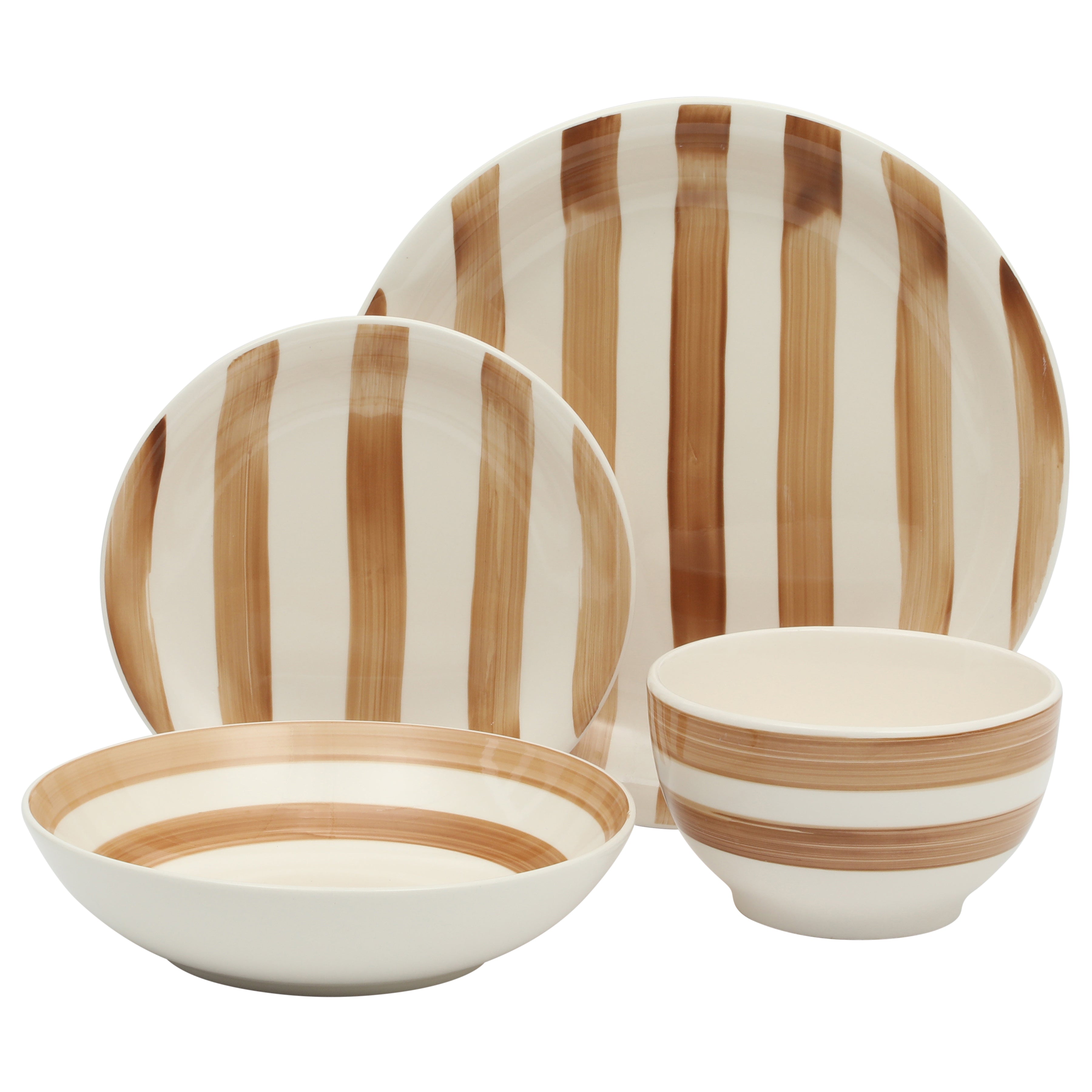 Gibson Home Kenwood Shores 16 Piece Dinnerware Set, Stoneware, Hand-Painted Plates and Bowls, Service for 4, Microwave & Dishwasher Safe