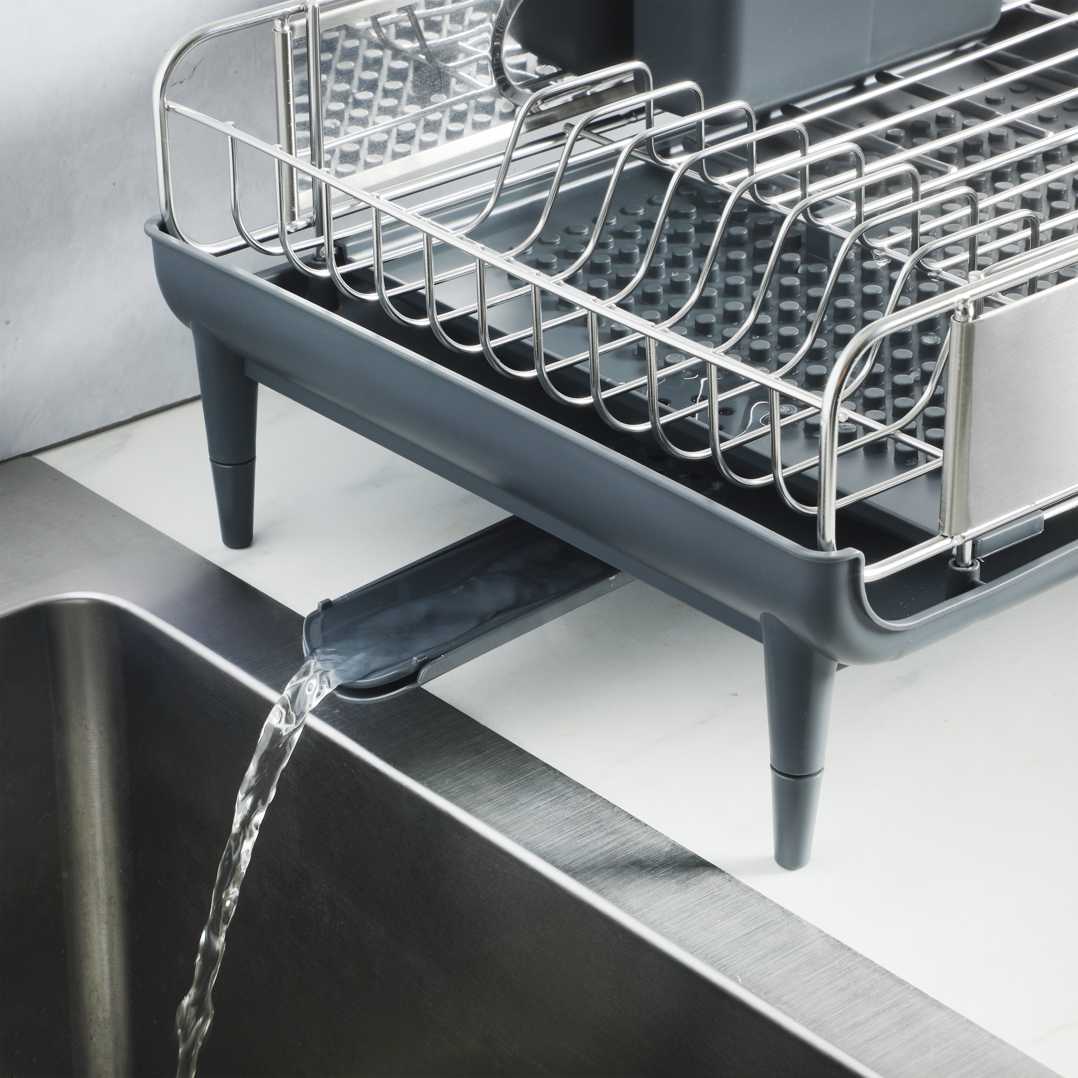 Kenmore Loxdell Expandable Full Size Rust Resistant Dish Rack with Drain Board and Flatware Caddy
