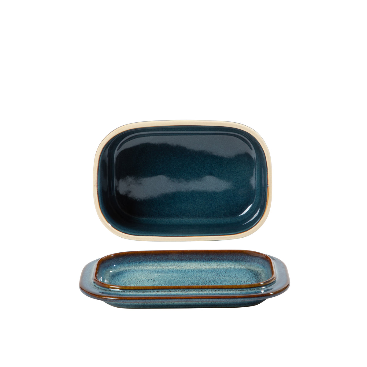 Gibson Elite Blue Eagle Butter Dish with Lid for Countertop, Ceramic Stoneware Butter Keeper, Reactive Glaze, Covered Rectangular Dish