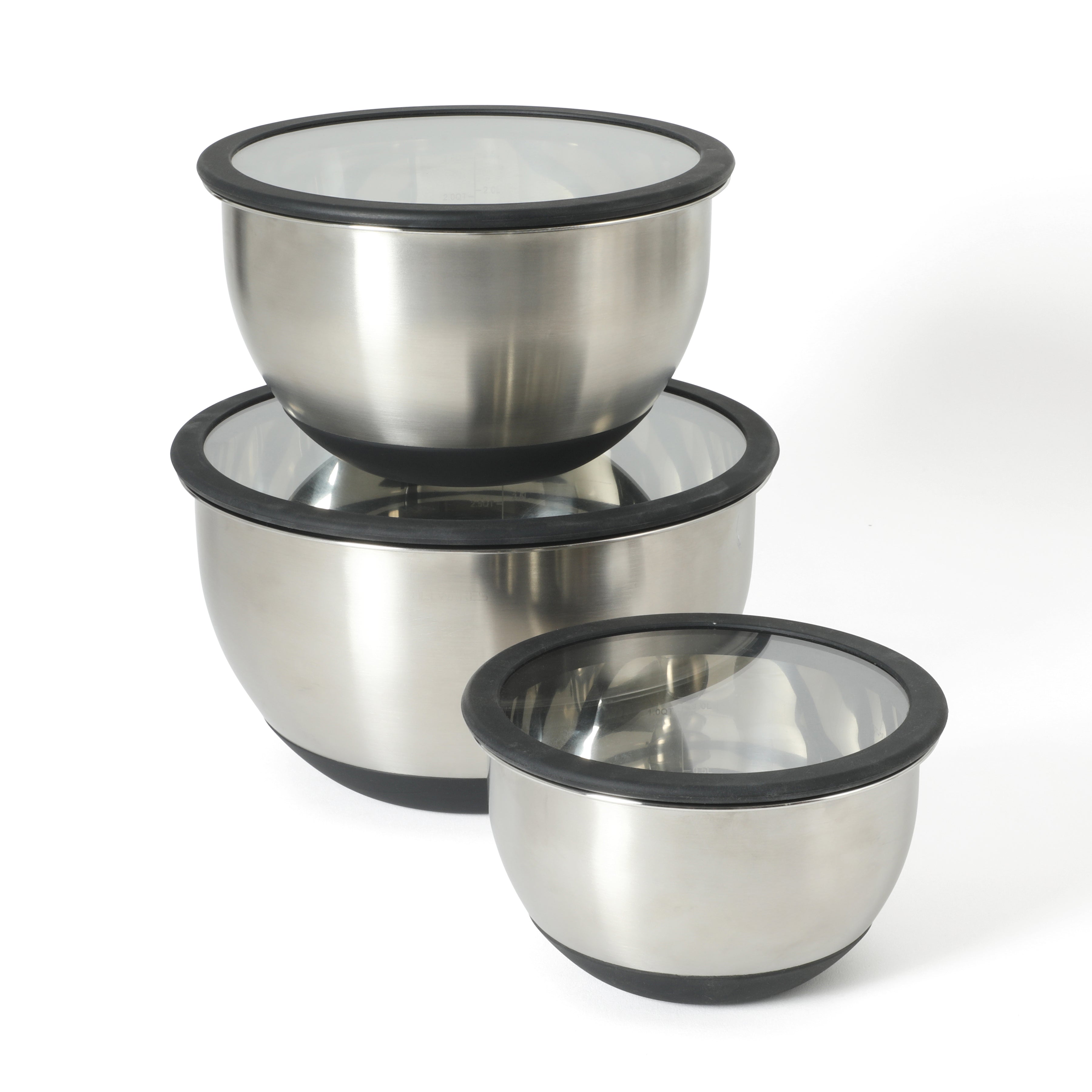 Calphalon Orbit 3 Piece Mixing Bowl Set W/ Glass Lids and Sillicone Nonslip Base