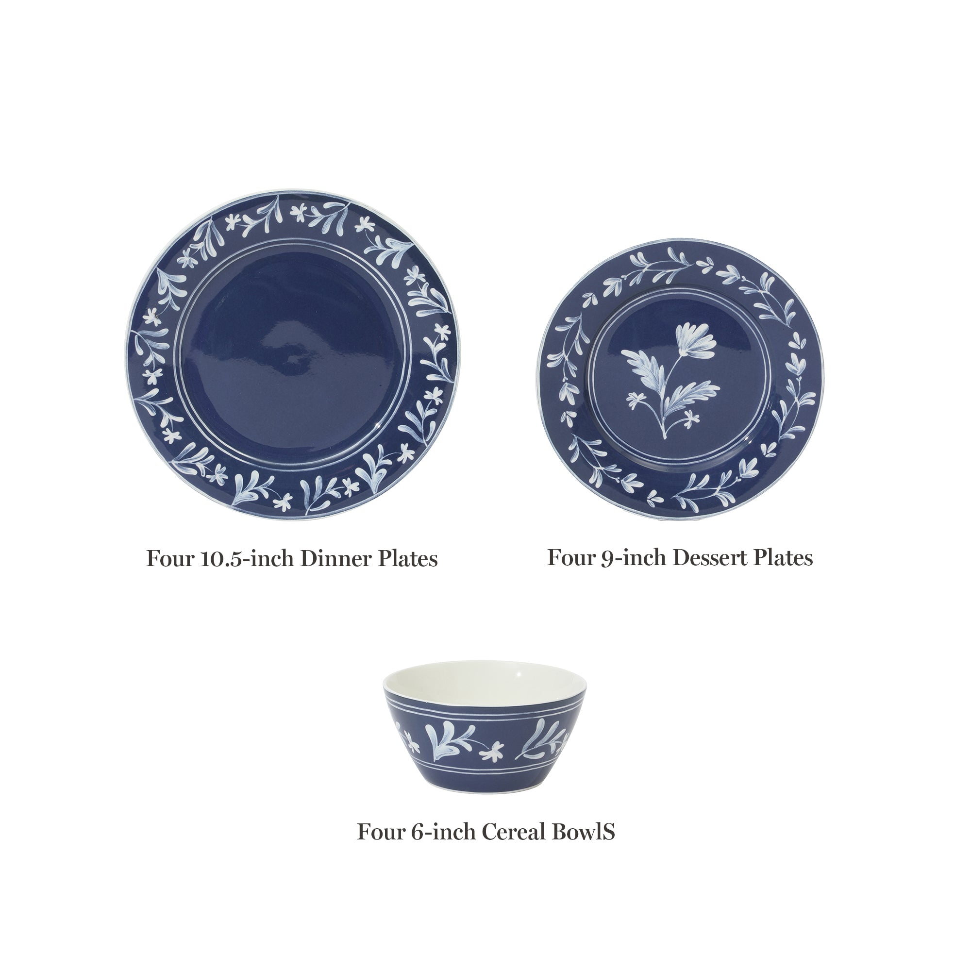 Martha Stewart Maiden Crown 12-Piece Dinnerware Set – Vegan Bone China Ceramic Plates & Bowls – Floral Design – Service for 4 – Dishwasher & Microwave Safe