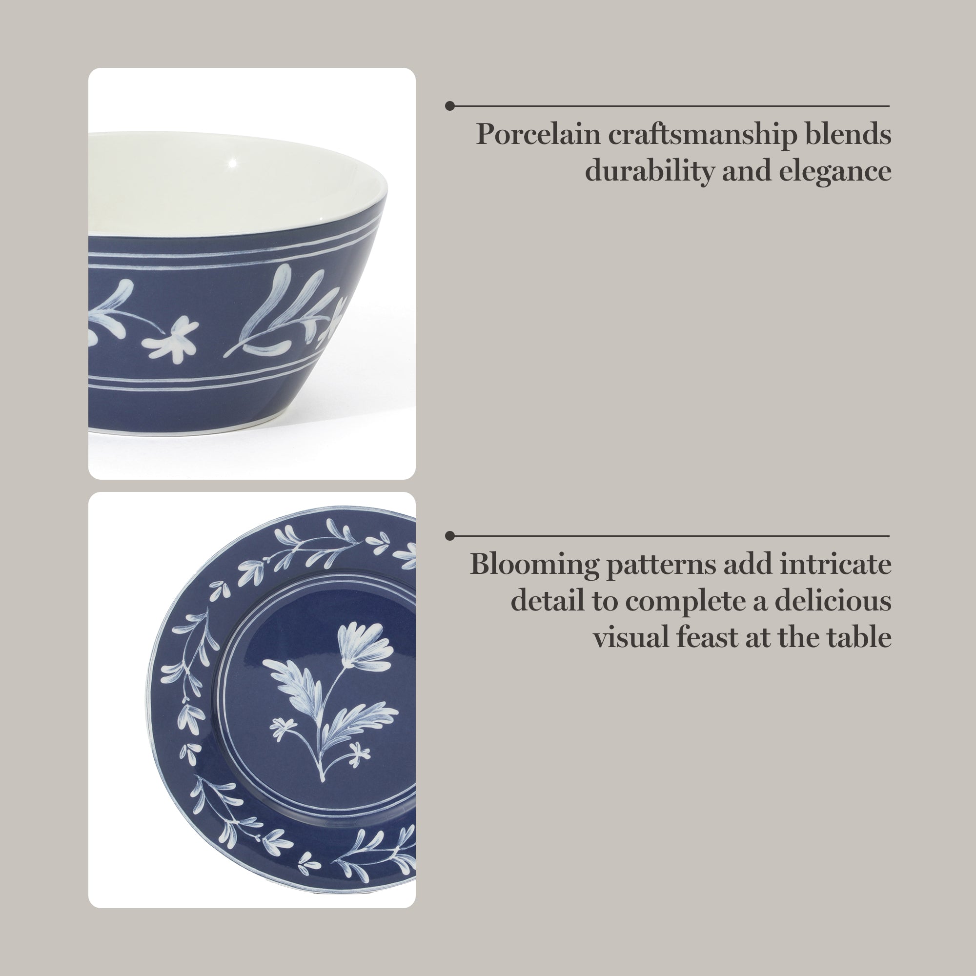 Martha Stewart Maiden Crown 12-Piece Dinnerware Set – Vegan Bone China Ceramic Plates & Bowls – Floral Design – Service for 4 – Dishwasher & Microwave Safe