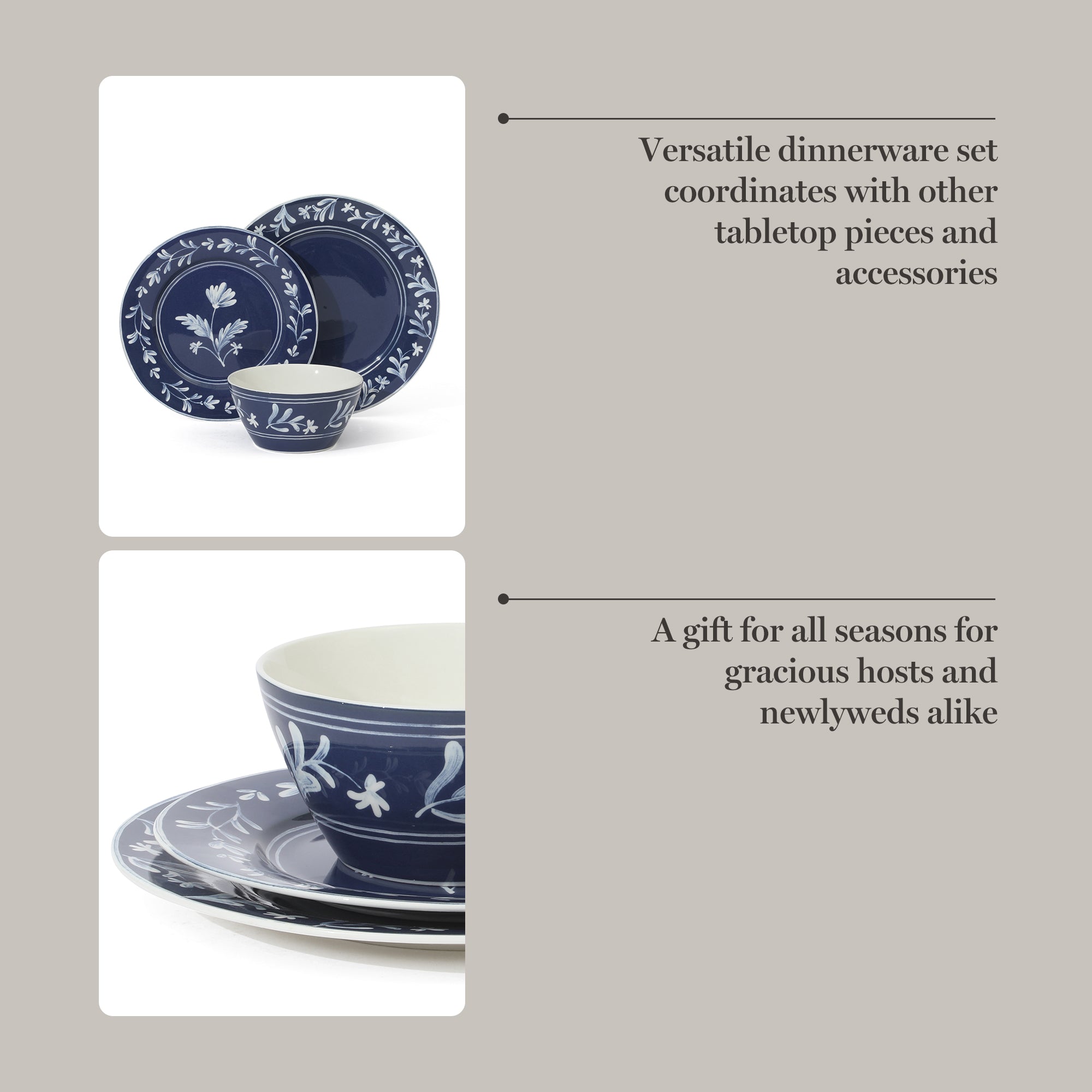 Martha Stewart Maiden Crown 12-Piece Dinnerware Set – Vegan Bone China Ceramic Plates & Bowls – Floral Design – Service for 4 – Dishwasher & Microwave Safe